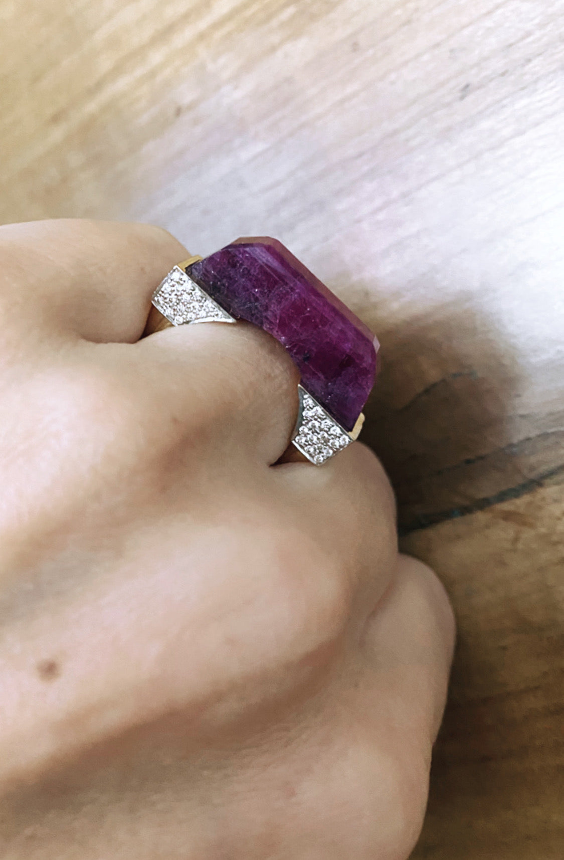 Ruby ring with diamonds by fine jewelry designer Jade Jagger
