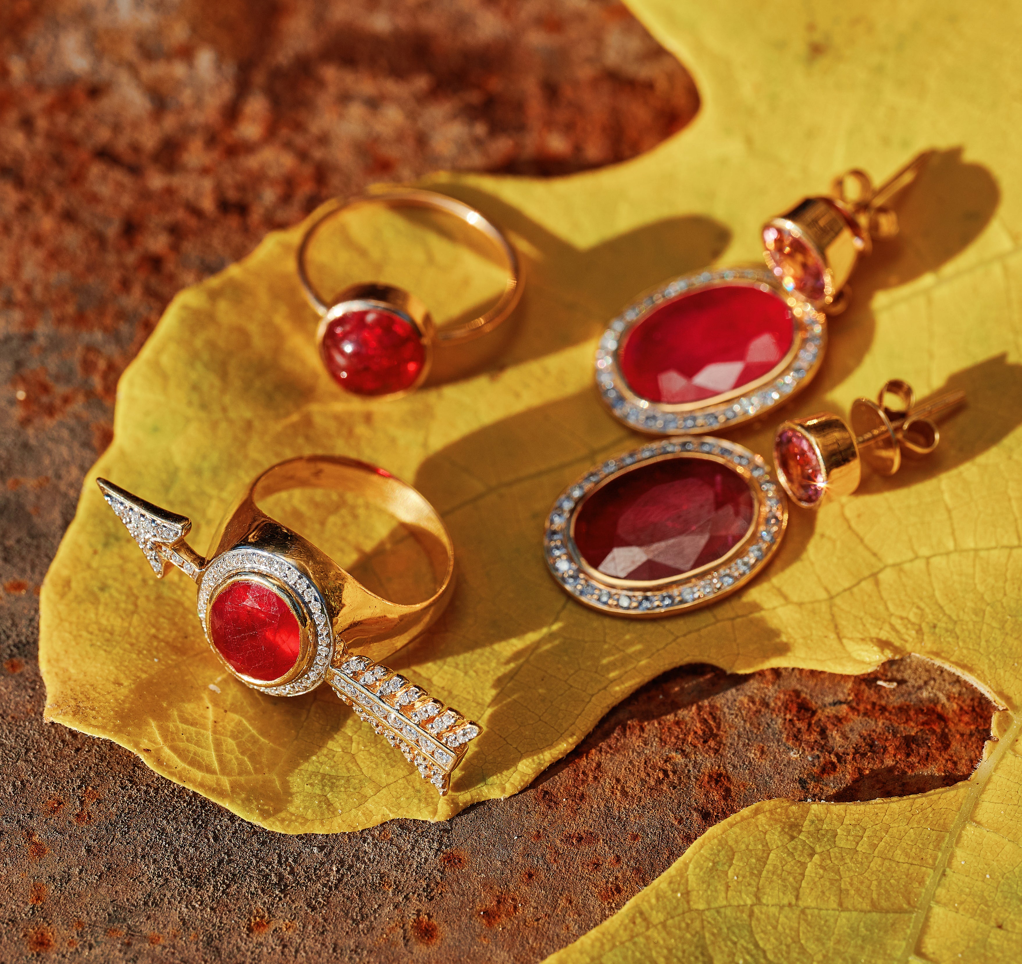 Ruby and diamond 18k gold ring by fine jewelry designer Jade Jagger