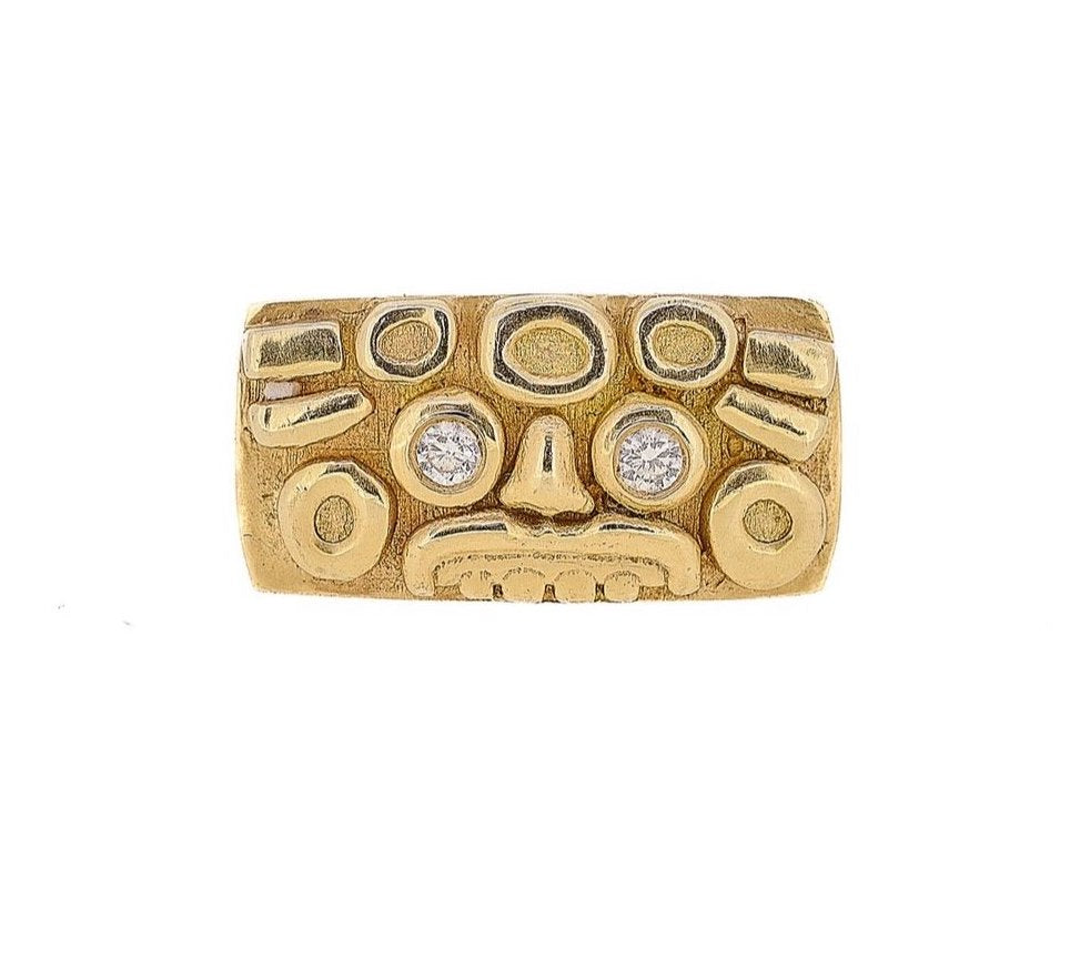 Diamond Yellow Gold Totemic ring by fine jewelry desgner Jade jagger
