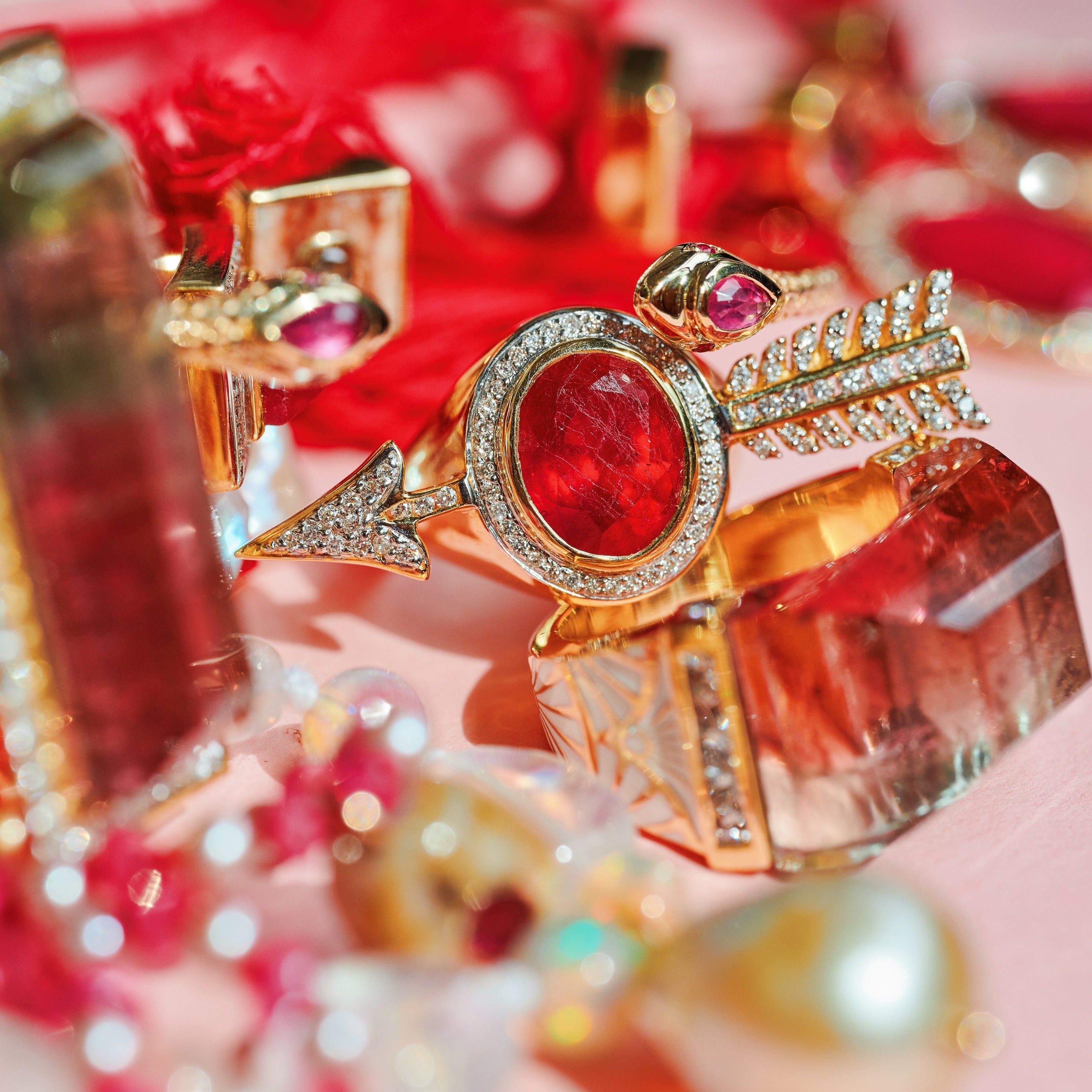 Ruby and diamond 18k gold ring by fine jewelry designer Jade Jagger