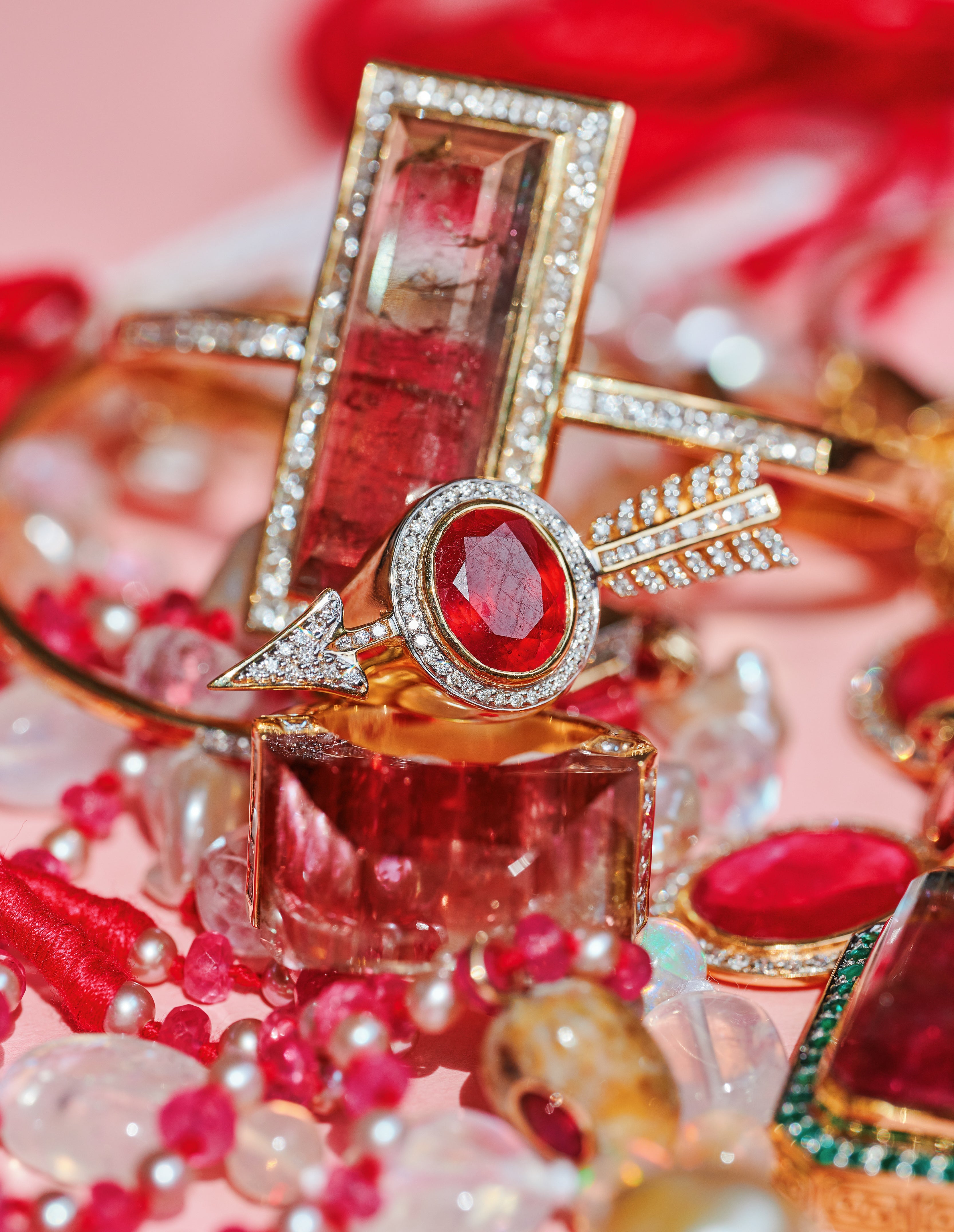 Ruby and diamond 18k gold ring by fine jewelry designer Jade Jagger