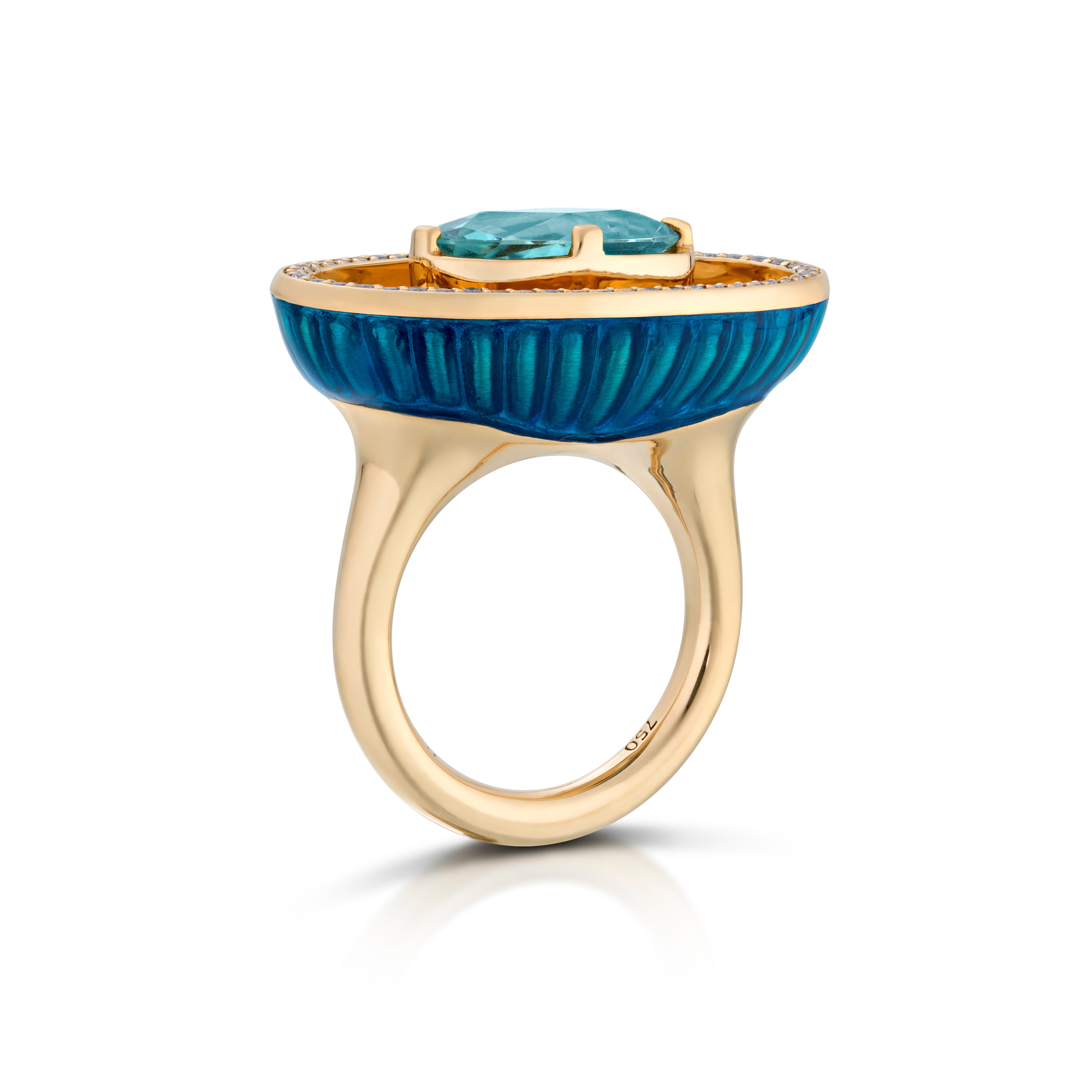 Unique collectible blue tourmaline diamond ring by fine jewelry designer House of Lif