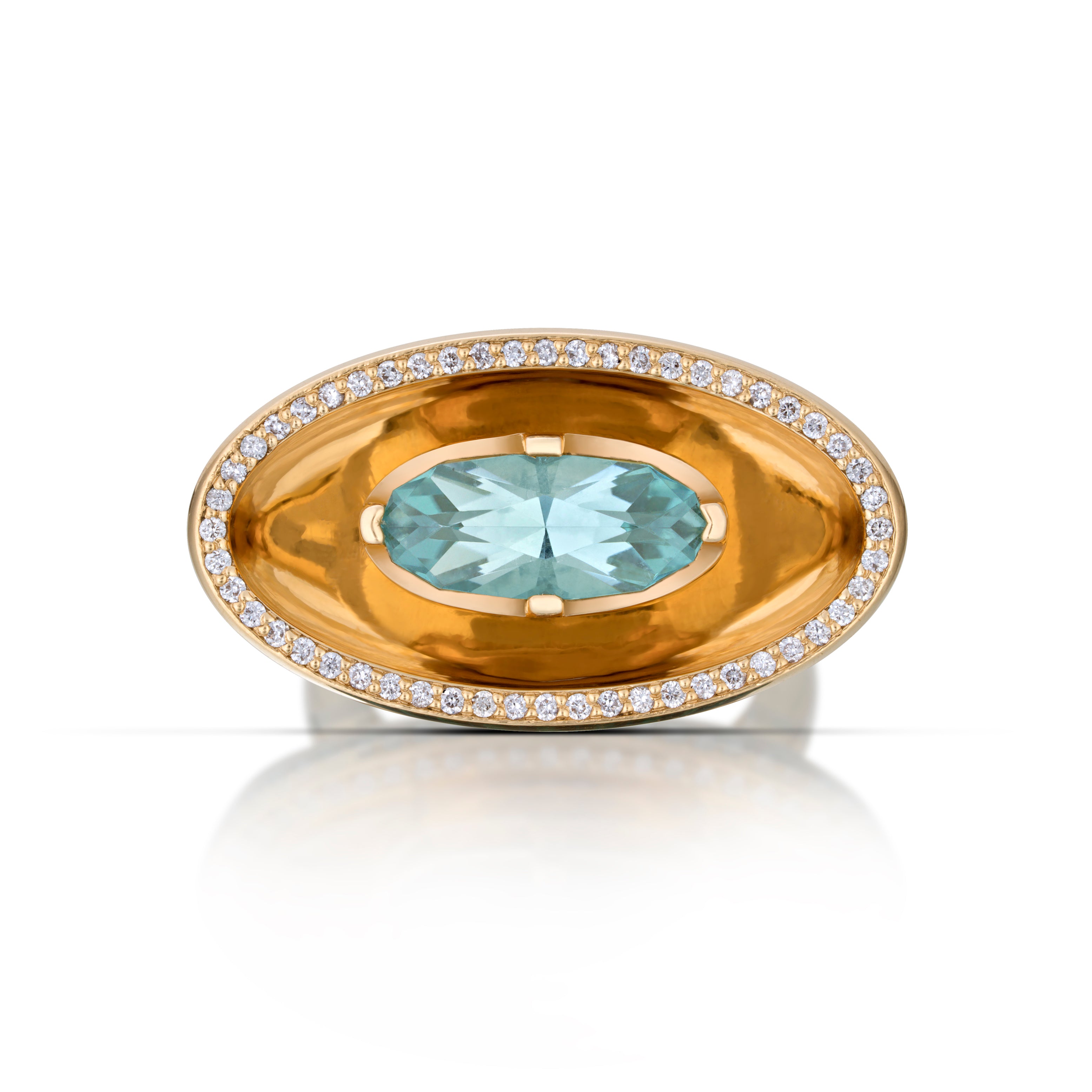 Unique collectible blue tourmaline diamond ring by fine jewelry designer House of Lif