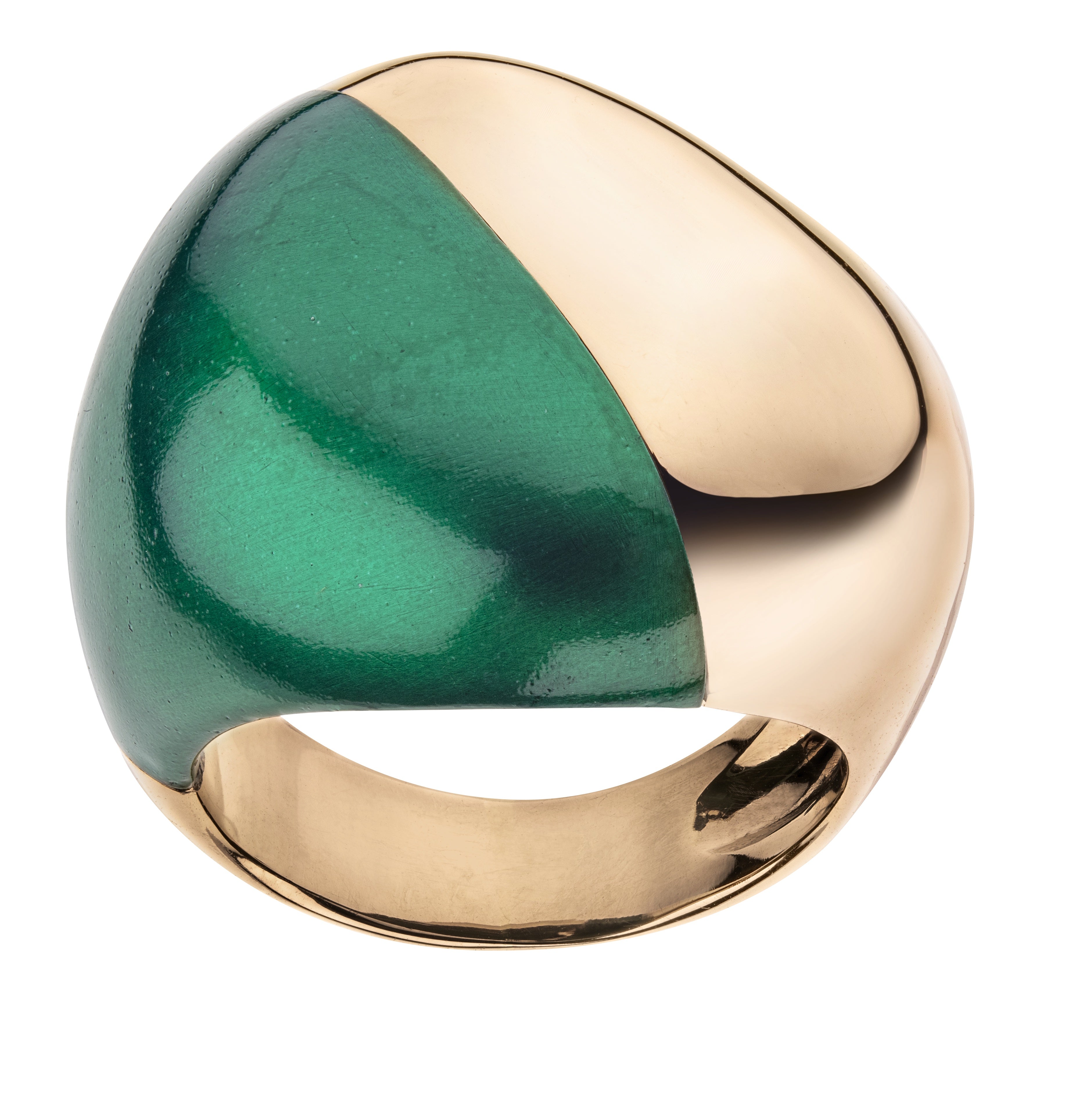 Rose gold and green steel diagonal cut pebble ring by Italian fine jewelry house Sabbadini