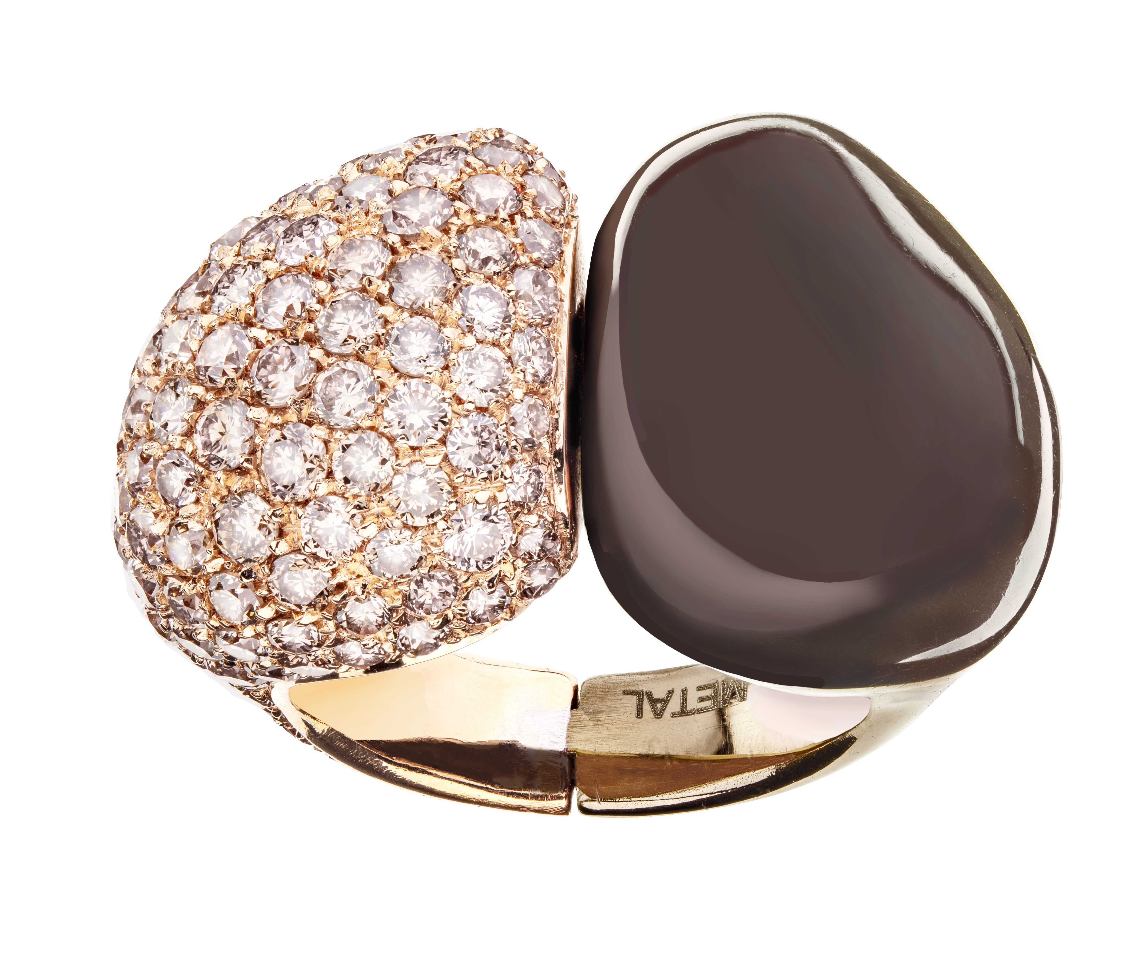 18k rose gold, diamond pavé pebble ring by fine jewelry house Sabbadini