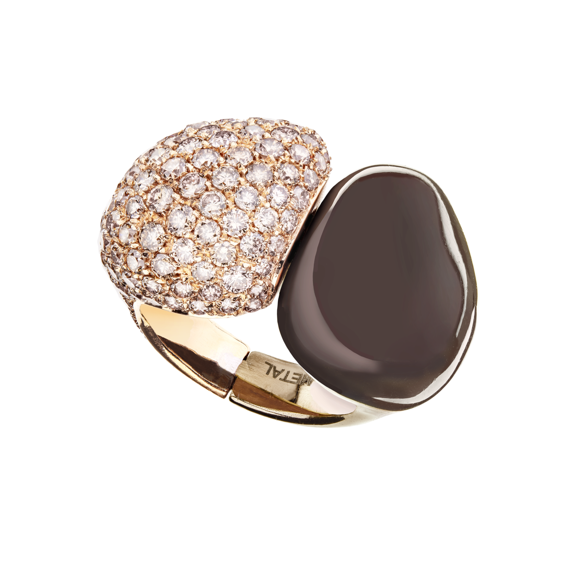 18k rose gold, diamond pavé pebble ring by fine jewelry house Sabbadini