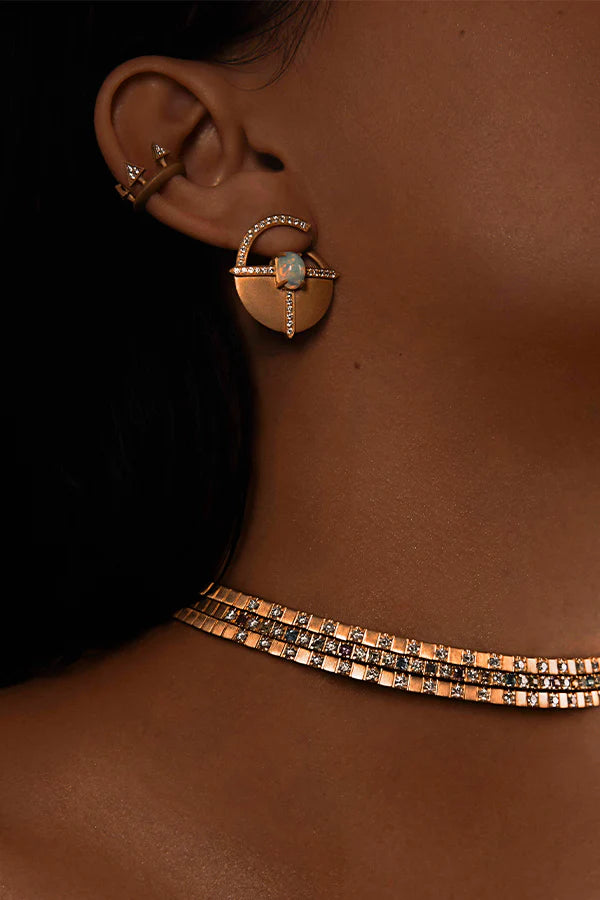 Ashaha Hiba earrings expertly crafted in 18k yellow gold, with diamonds, opals.