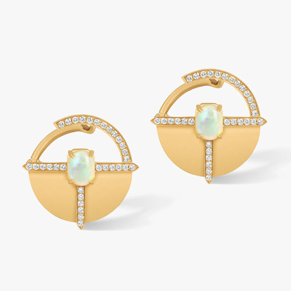 Ashaha Hiba earrings expertly crafted in 18k yellow gold, with diamonds, opals.