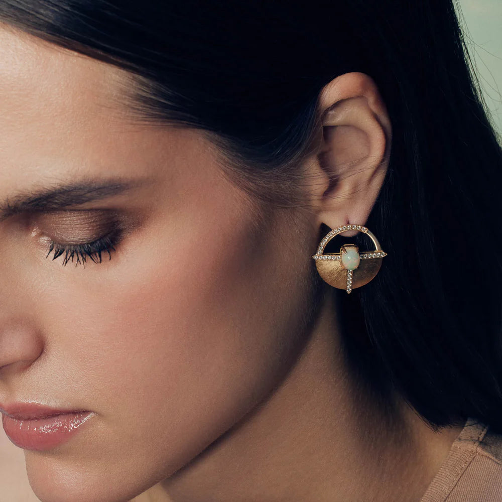 Ashaha Hiba earrings expertly crafted in 18k yellow gold, with diamonds, opals.