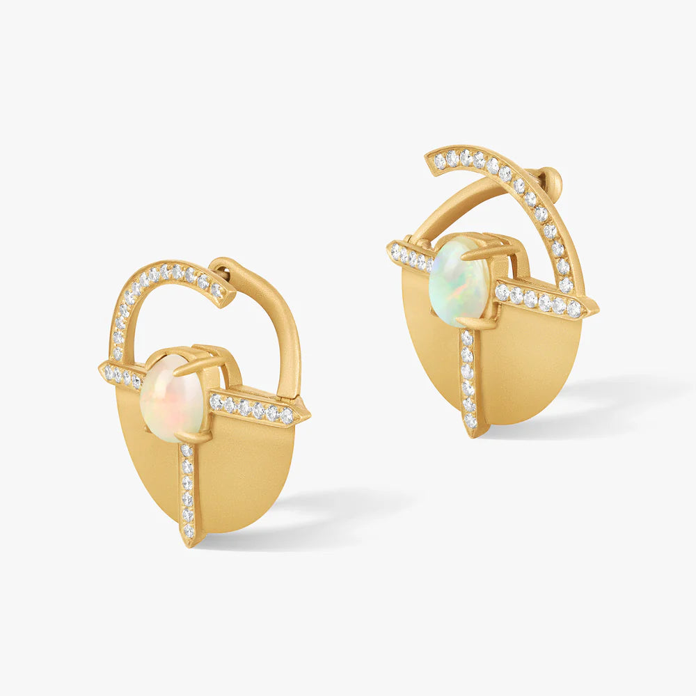 Ashaha Hiba earrings expertly crafted in 18k yellow gold, with diamonds, opals.