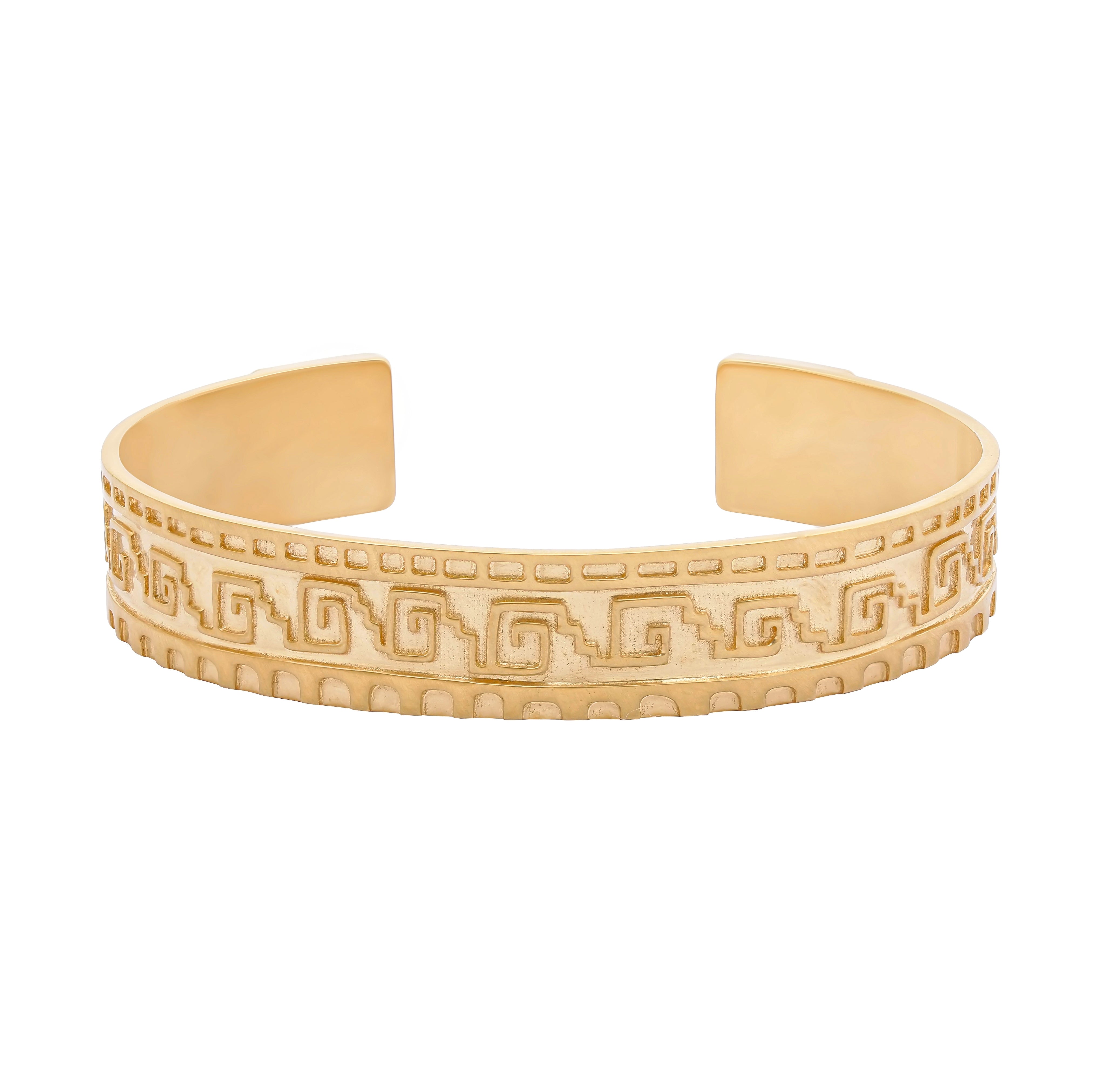 Gold Zapotec bangle by fine jewelry designer Jade Jagger
