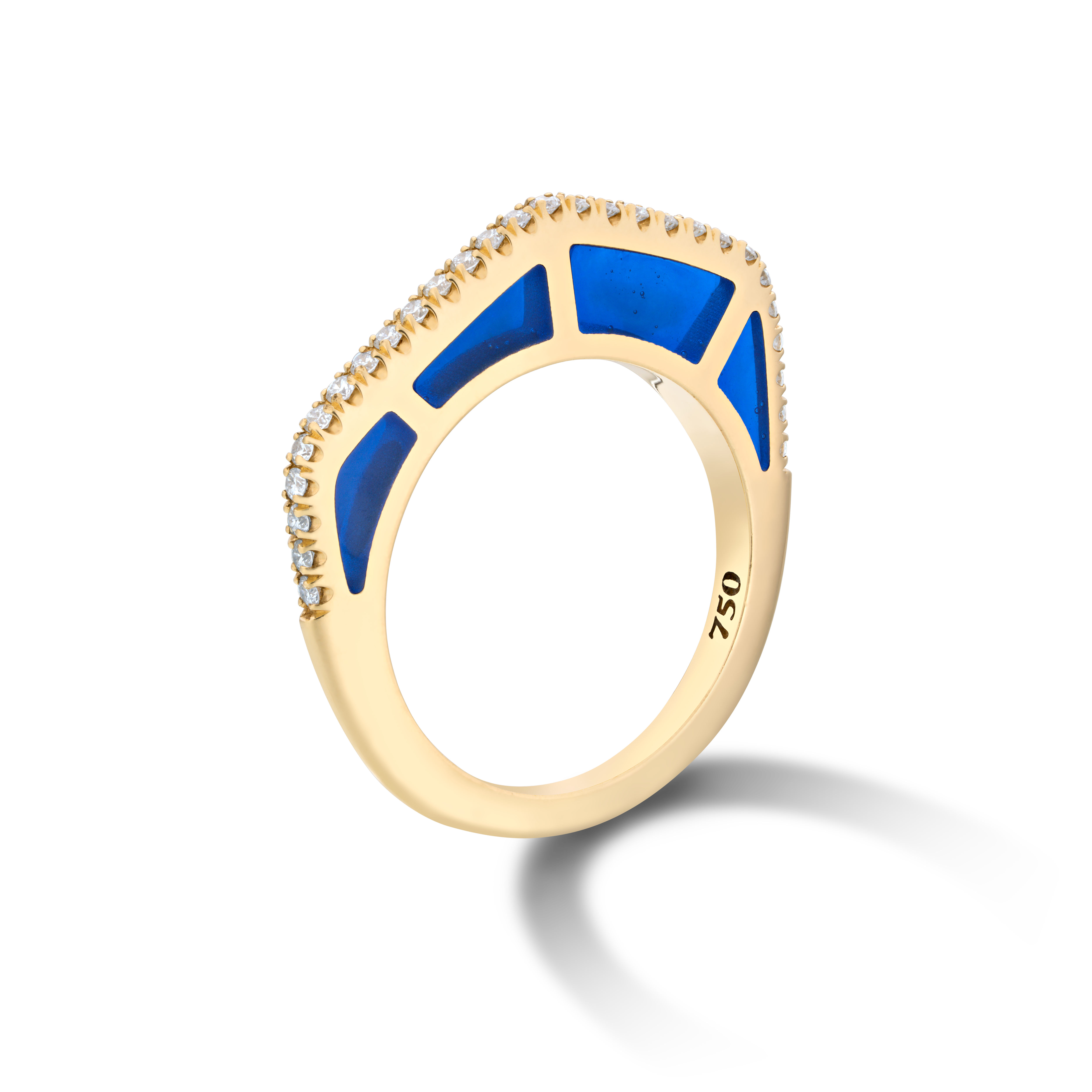 Diamond Blue Enamel Gold Ring by fine jewelry designer Andy Lif