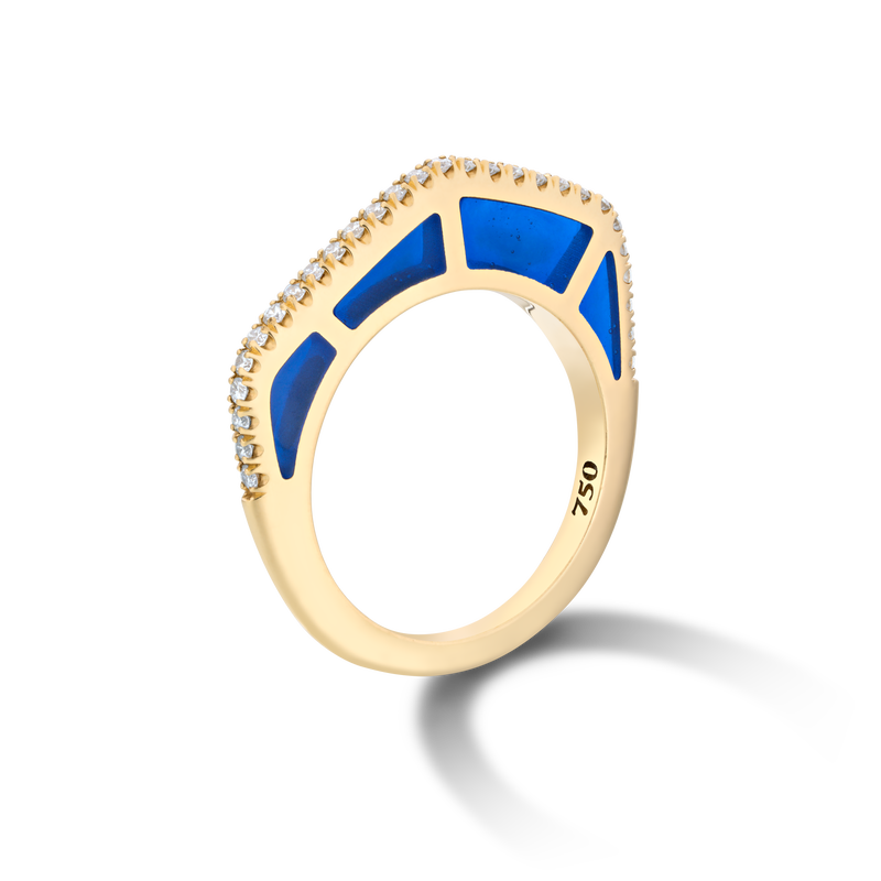 Diamond Blue Enamel Gold Ring by fine jewelry designer Andy Lif