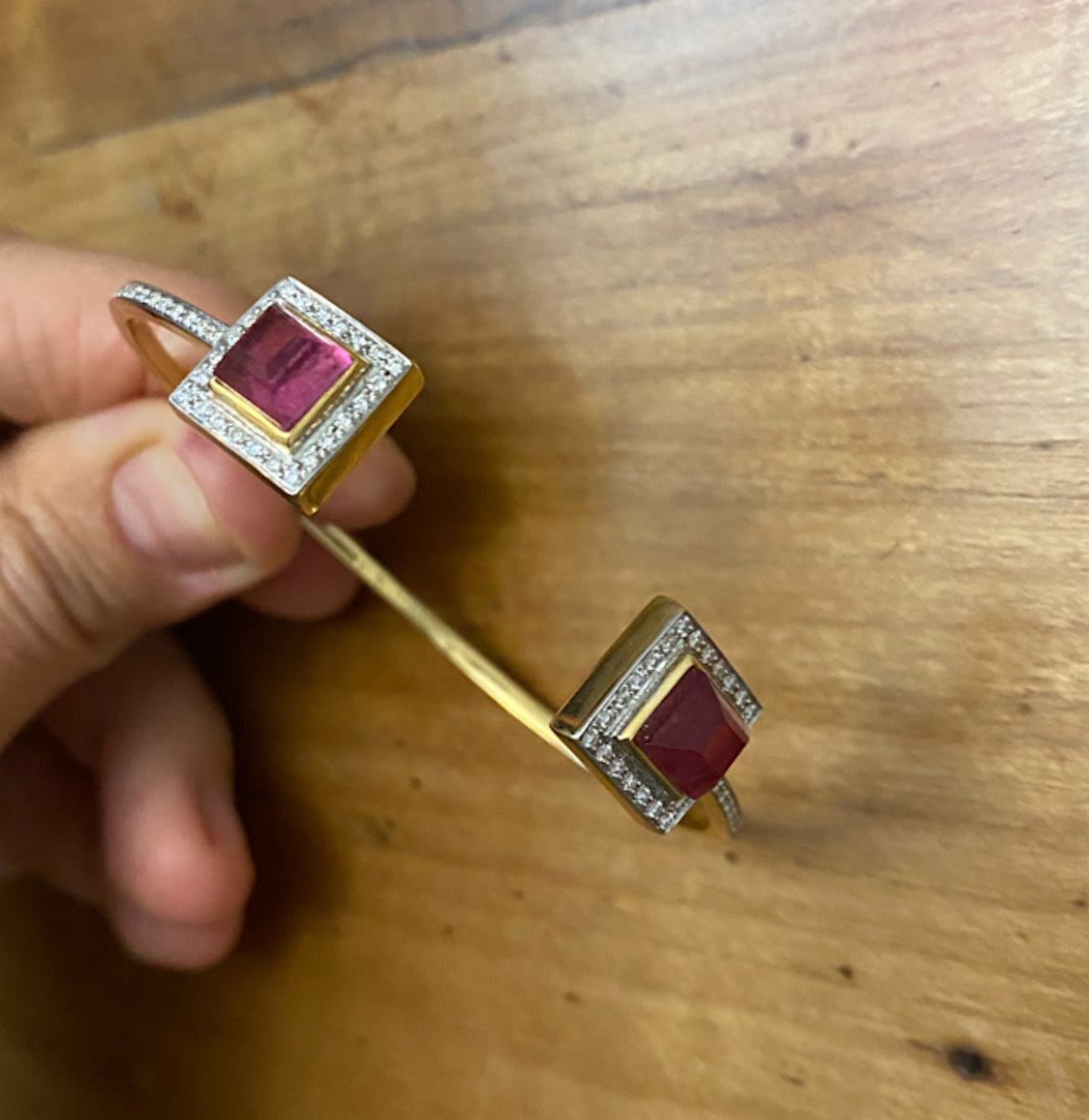 Tourmaline square never ending bangle with white diamonds by fine jewelry designer Jade Jagger