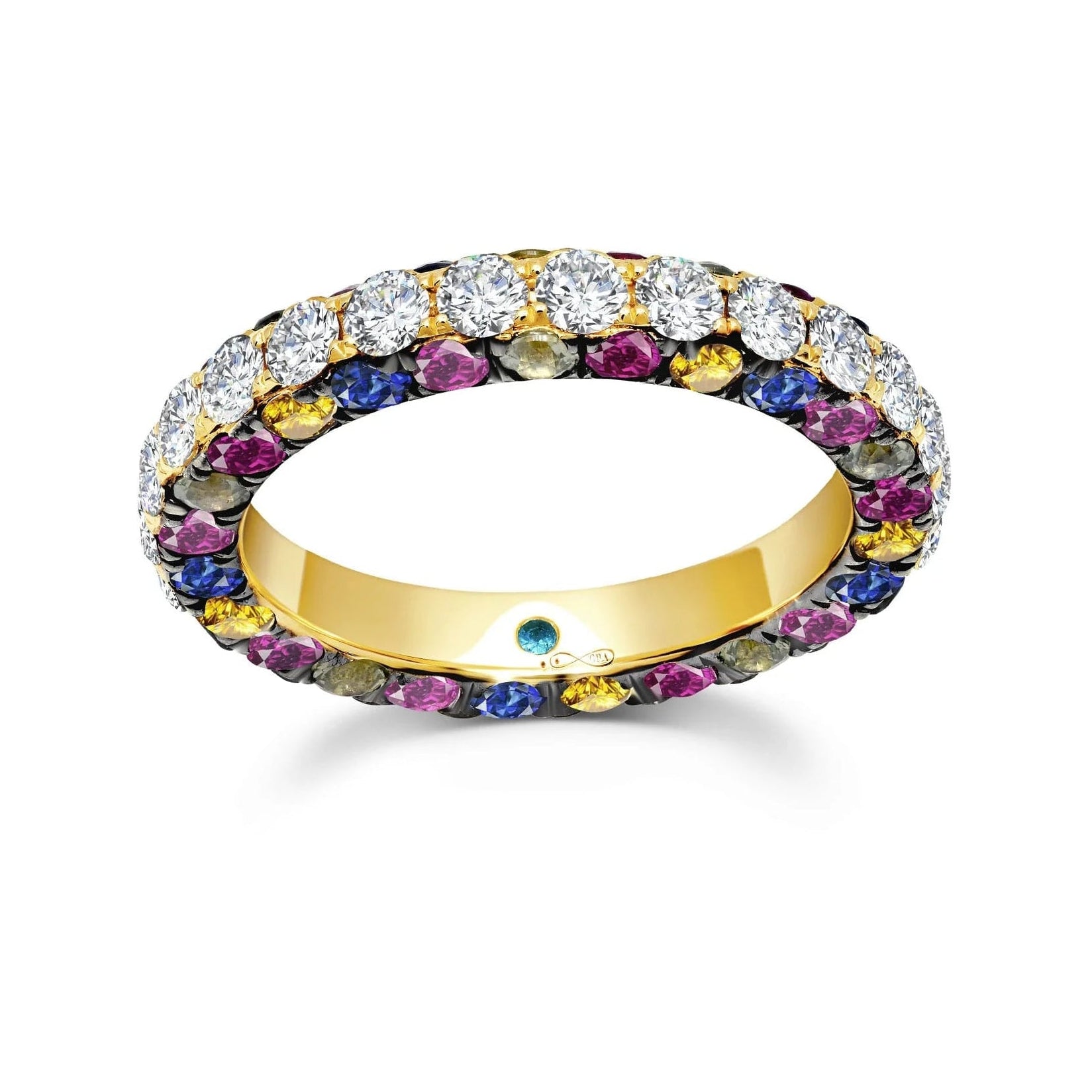 3 sided ring. Diamond, ruby, sapphire ring, 18k gold, Graziela Gems, Luxury Gift