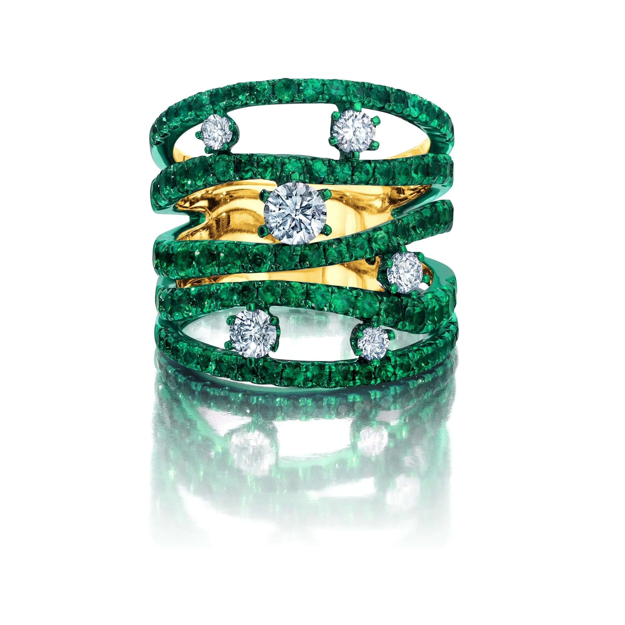 Diamonds Emerald Rio Cage ring, Graziela Gems, luxury gifting