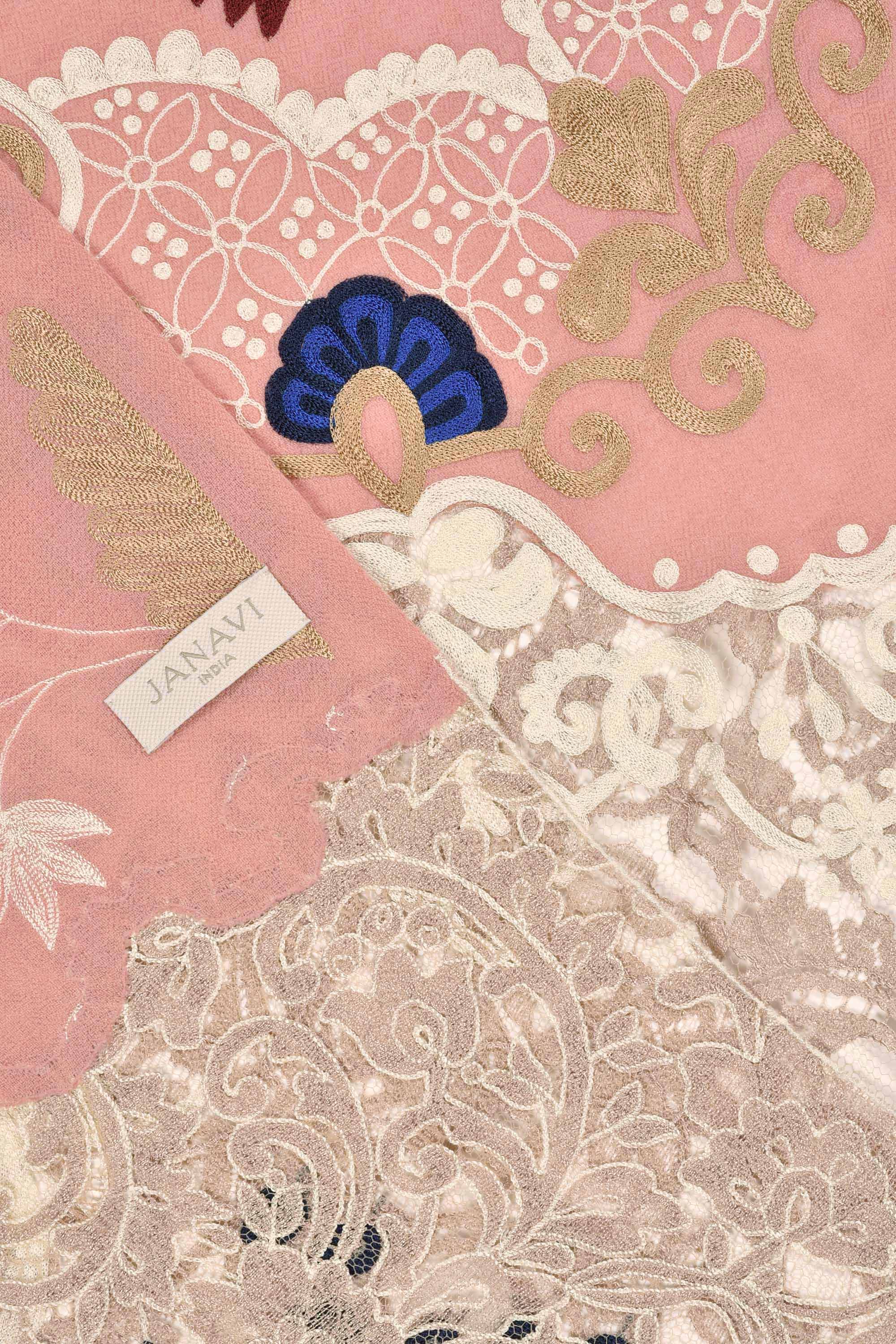 Handwoven. Luxurious lace flower cashmere scarf by JANAVI INDIA. Wedding Gift. Luxury Gift.