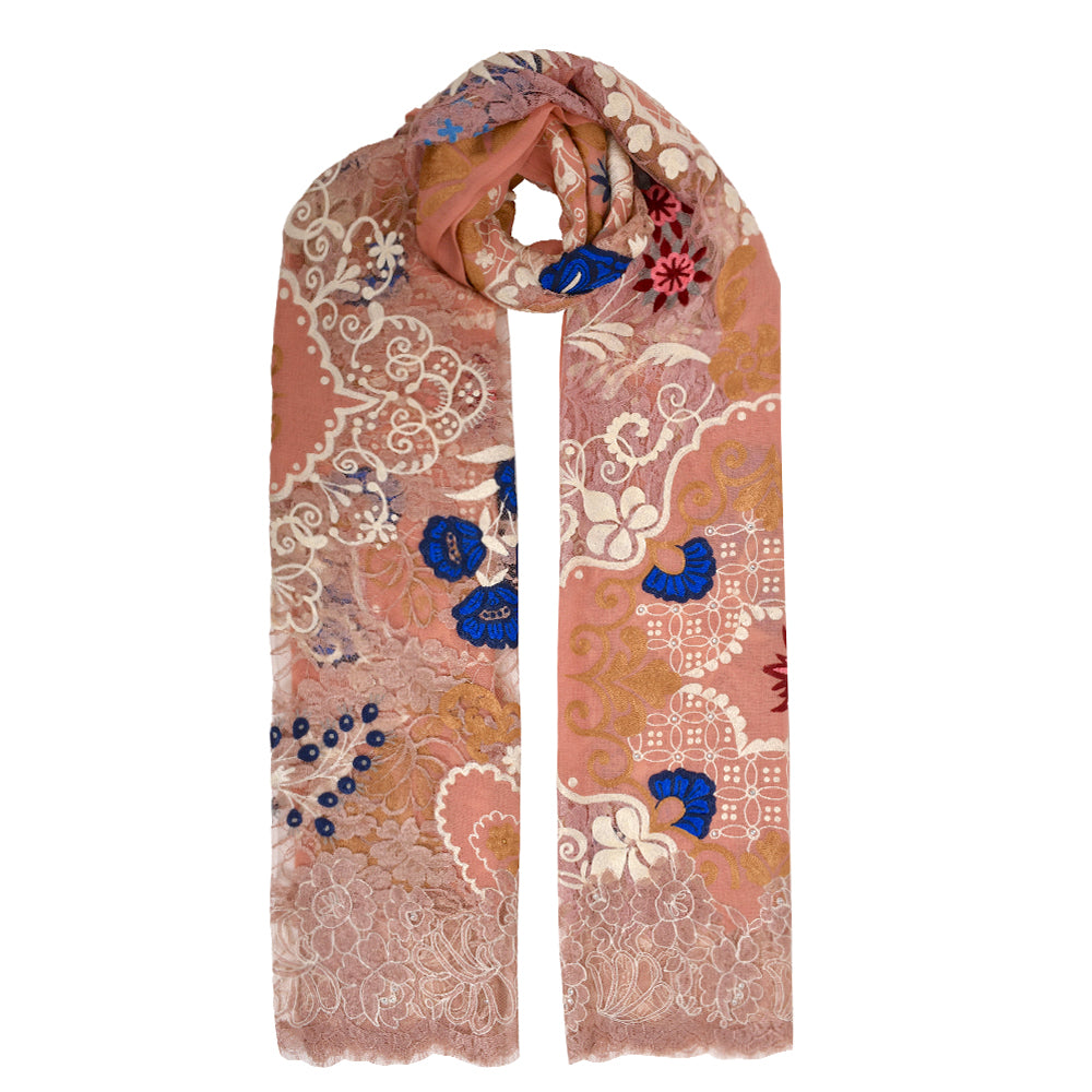 Handwoven. Luxurious lace flower cashmere scarf by JANAVI INDIA. Wedding Gift