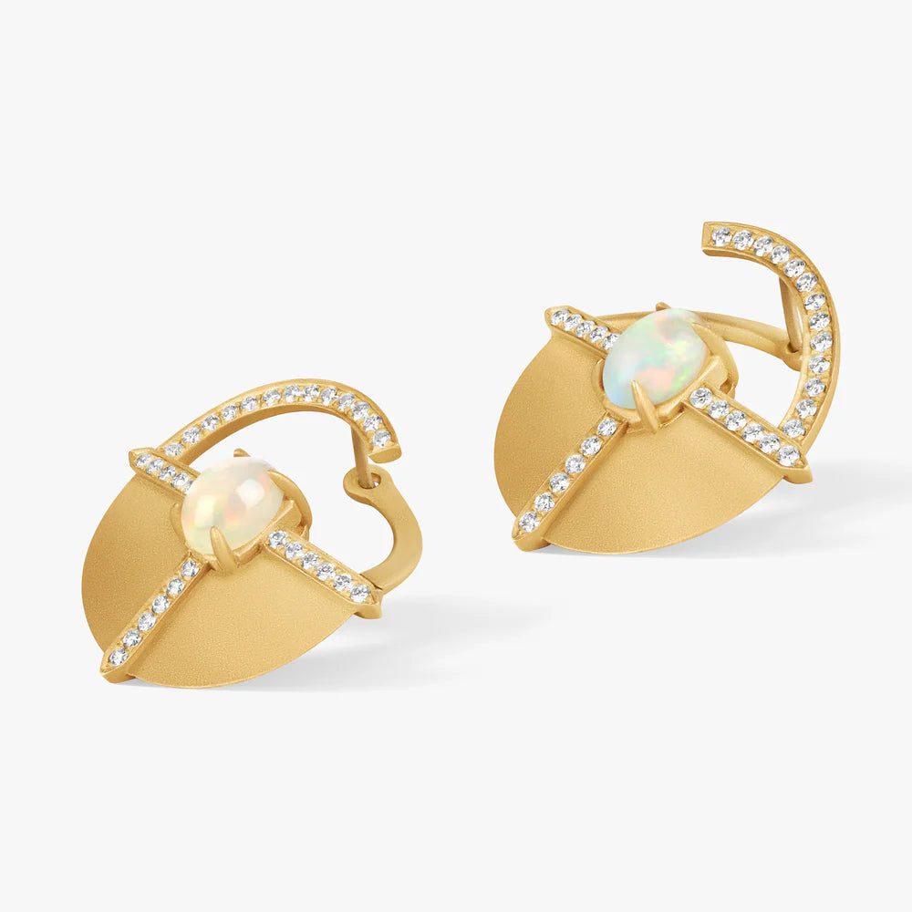 Ashaha Hiba earrings expertly crafted in 18k yellow gold, with diamonds, opals.