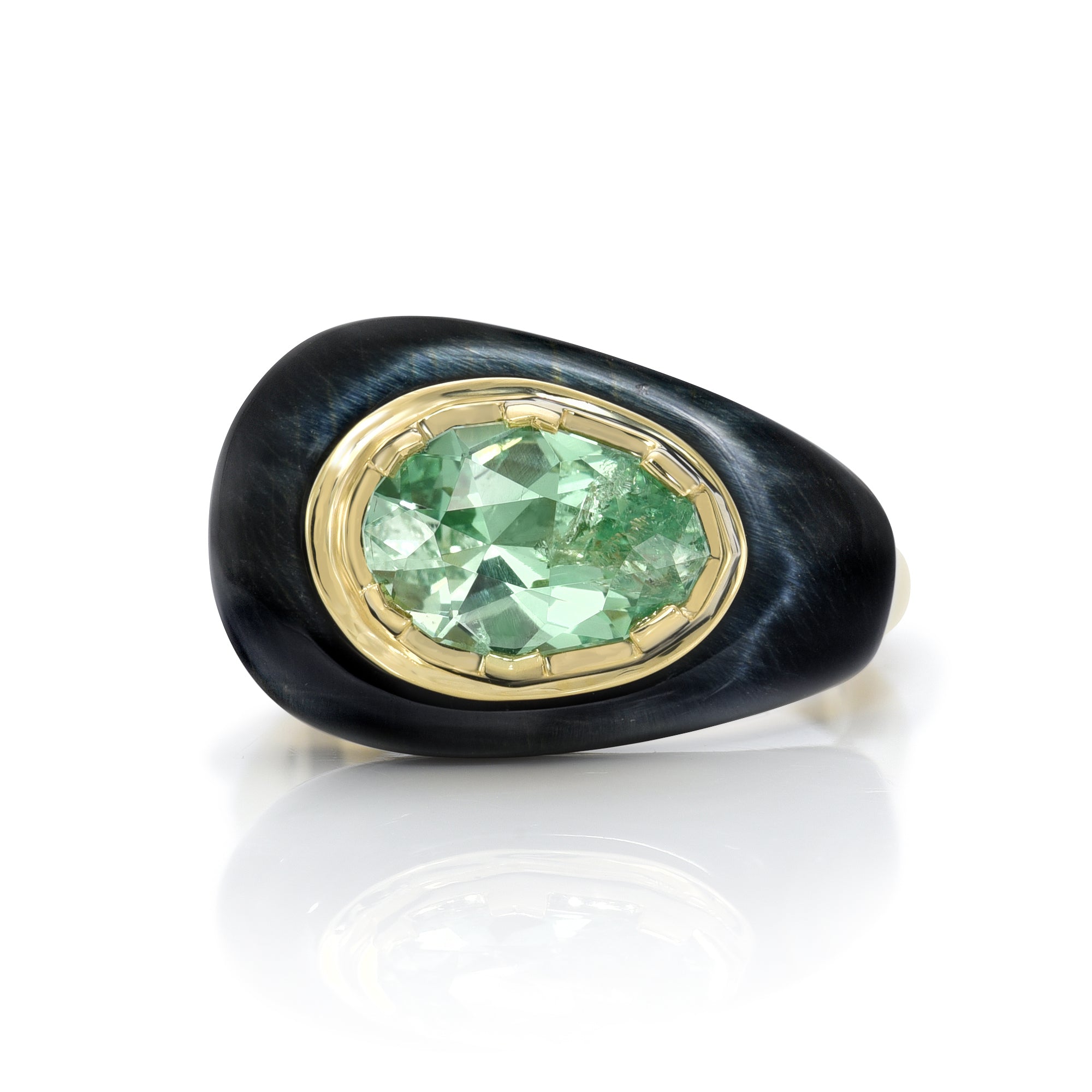 Green Tourmaline Black Jade ring by fine jewelry designer House of Lif