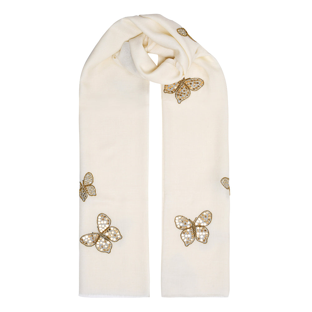 Handwoven gold butterfly scarf by JANAVI INDIA