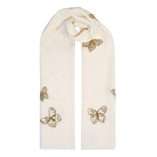  JANAVI India Ivory gold butterfly wool scarf