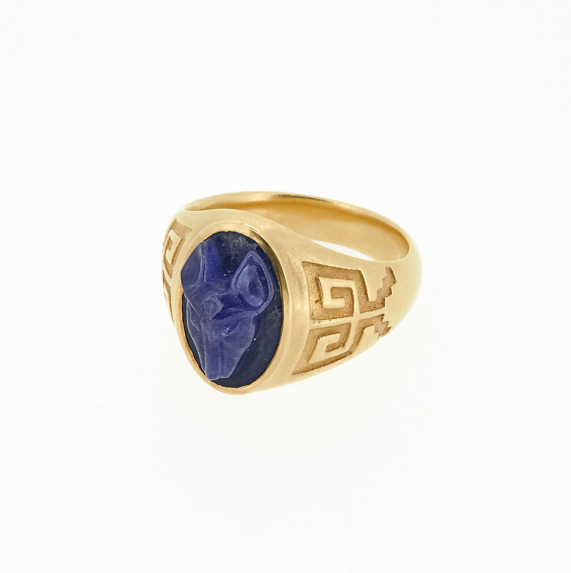 Carved Sapphire cameo ring by fine jewelry designer Jade Jagger
