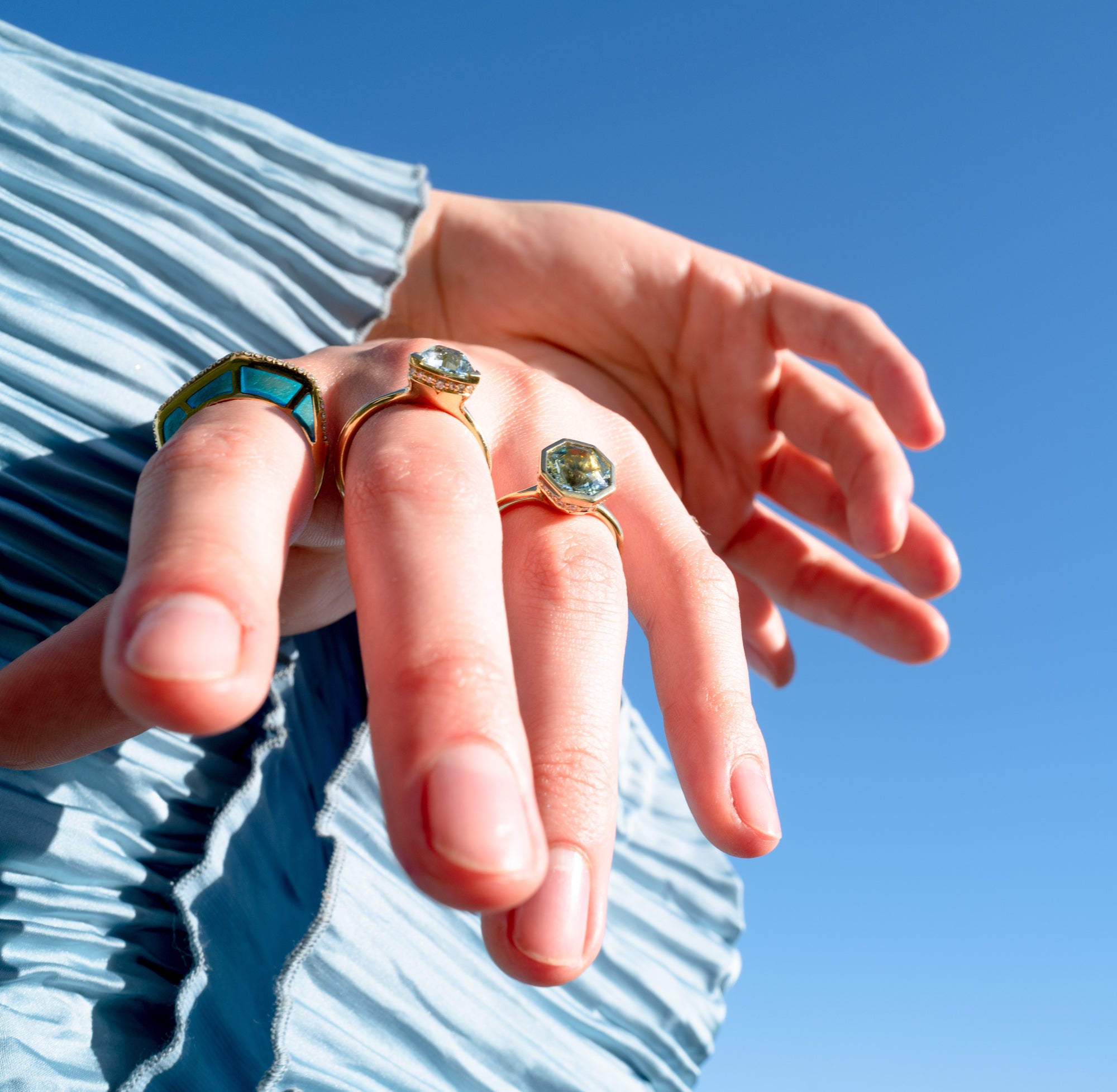 Diamond Blue Enamel Gold Ring by fine jewelry designer Andy Lif