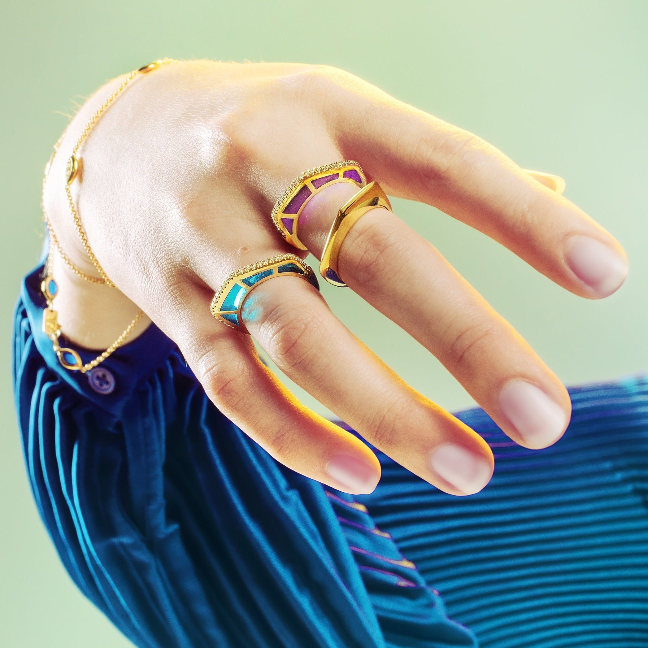 Diamond Purple Enamel Gold Ring
