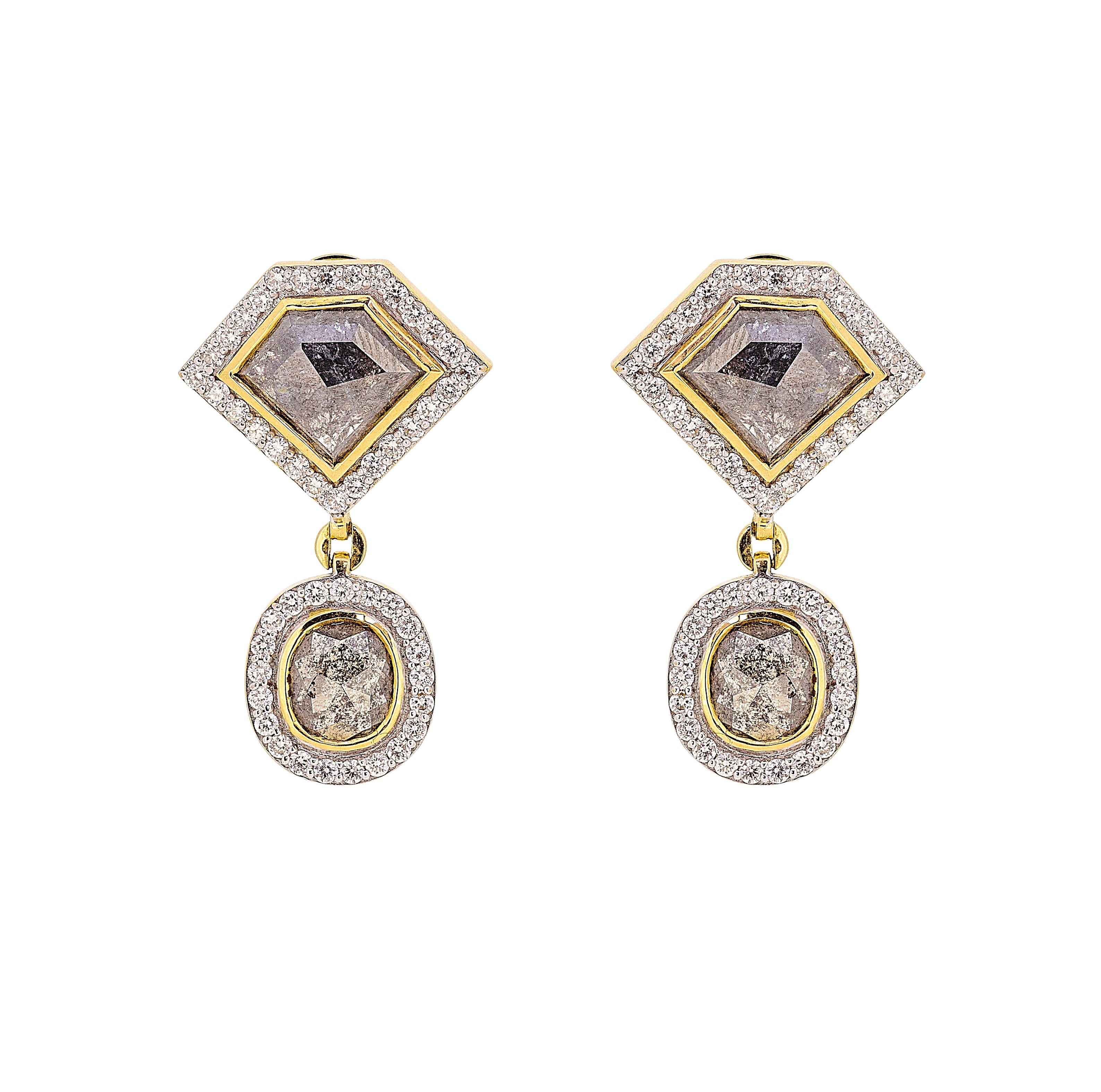 18k gold diamond drop earrings by fine jewelry designer Jade Jagger