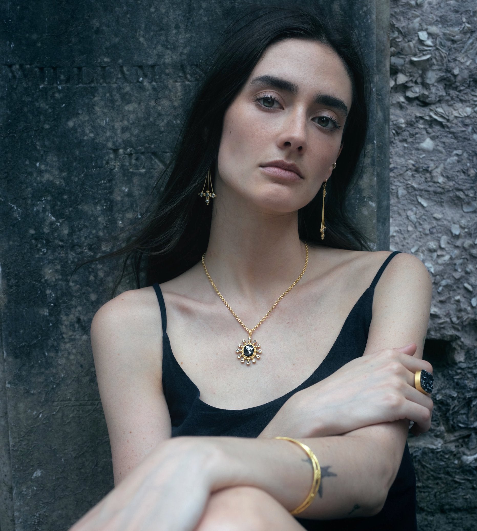Linda Hoj, Natural Black Diamond Necklace in 22k gold