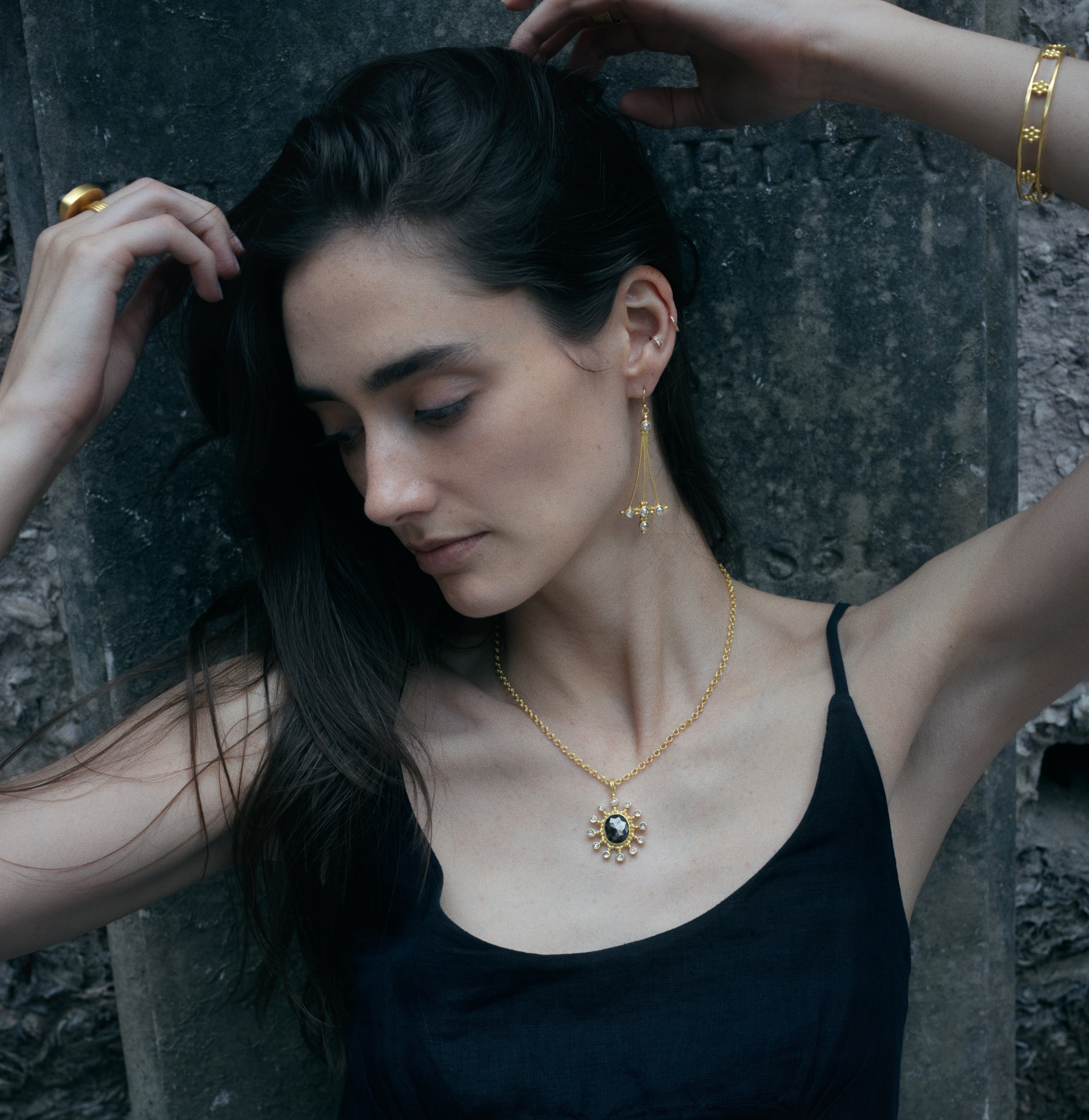 Linda Hoj, Natural Black Diamond Necklace in 22k gold