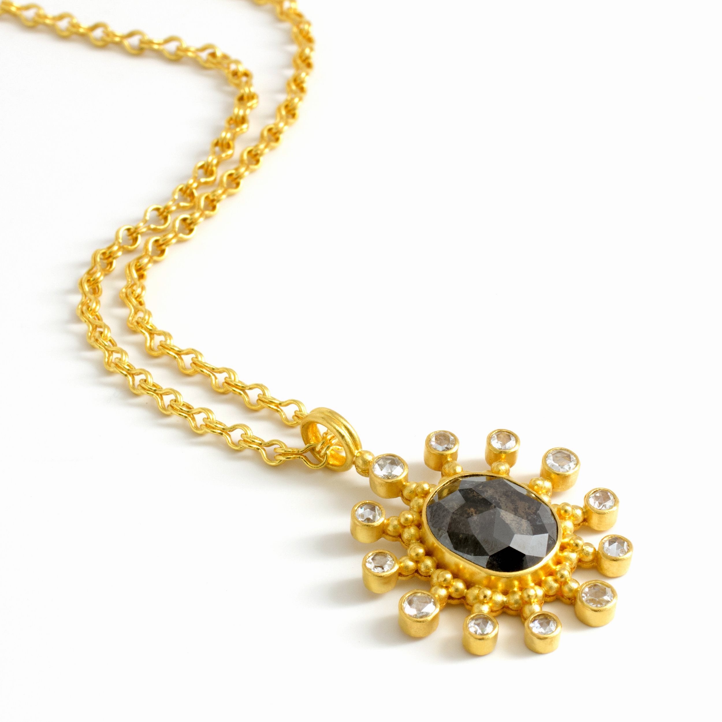 Linda Hoj, Natural Black Diamond Necklace in 22k gold