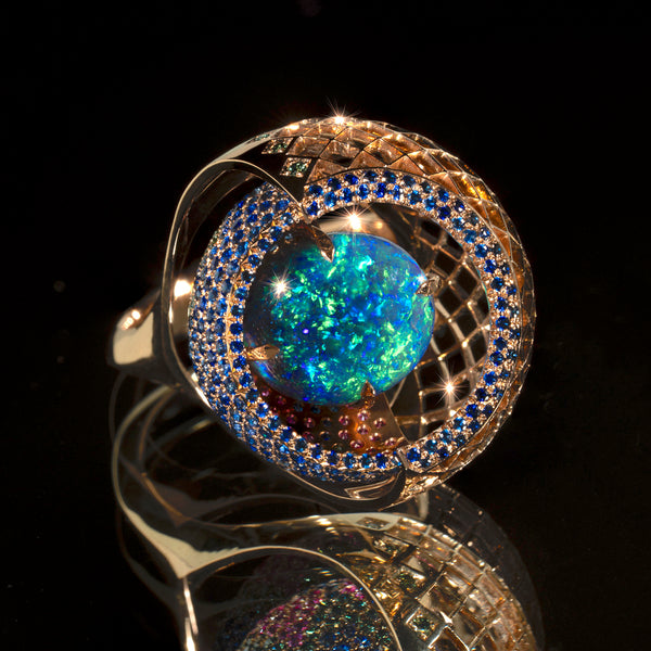 Opal gold ring masterpiece by goldsmith and master jeweler Nigel O'Reilly