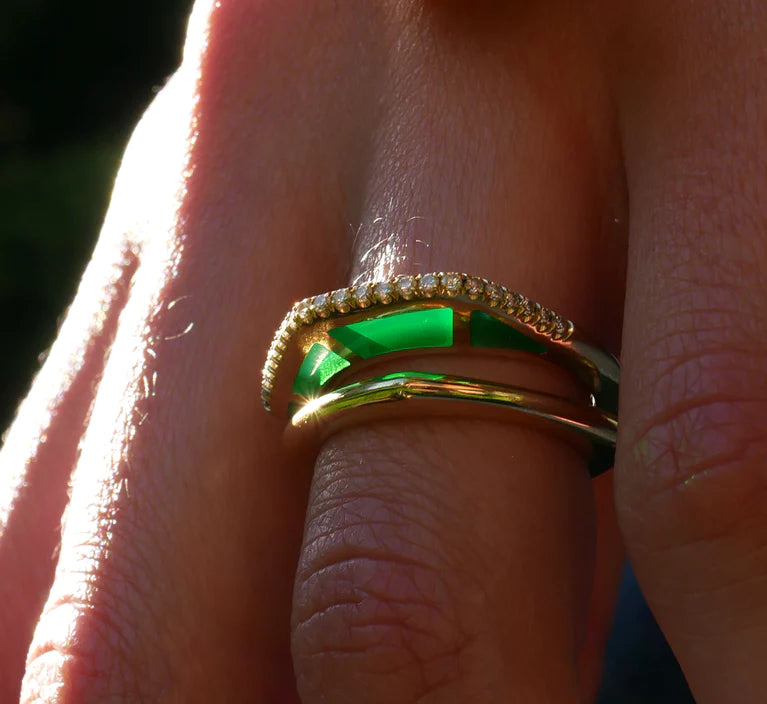 Diamond Green Enamel Gold Ring by fine jewelry designer Andy Lif