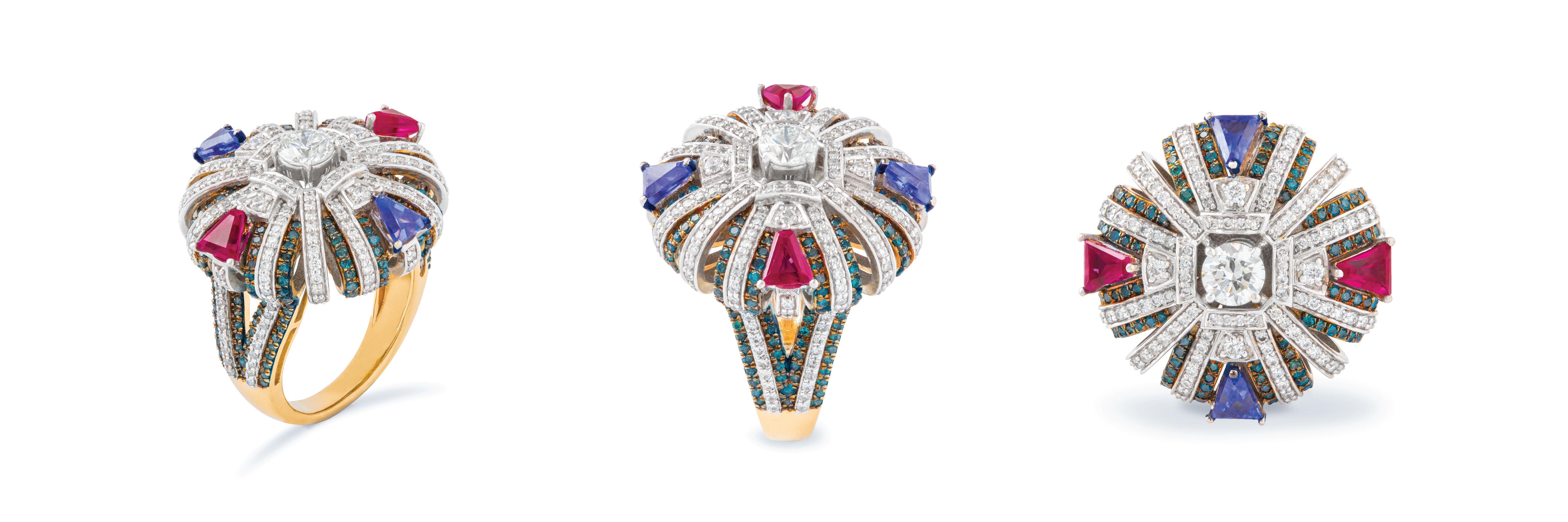 Art Deco Bombay Queen's Ring by Surat Jewels, as seen in V Magazine May 2025