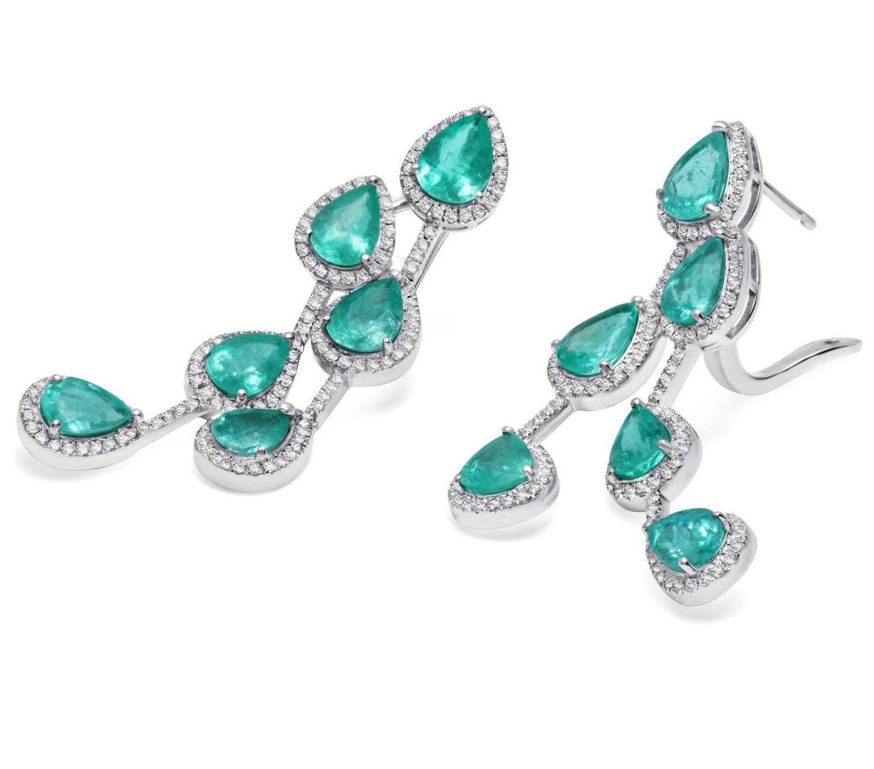 Paraiba tourmaline and diamond couture drop earrings in 18 karat white gold by Graziela Gems