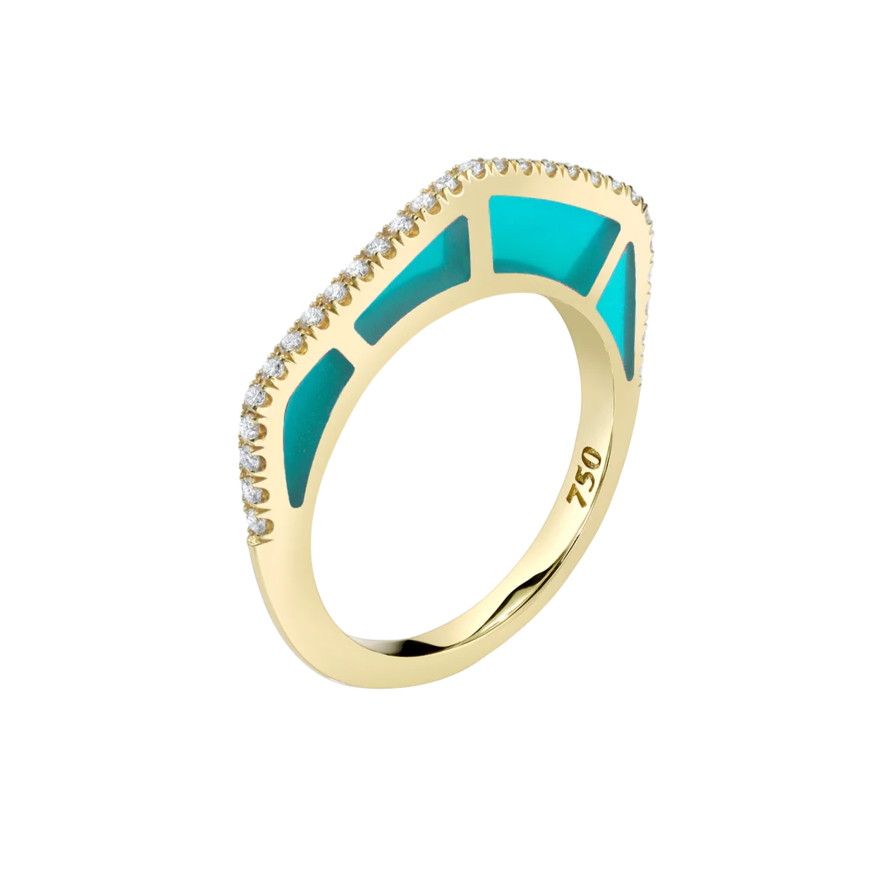 Diamond Light Blue Enamel Gold Ring by fine jewelry designer Andy Lif