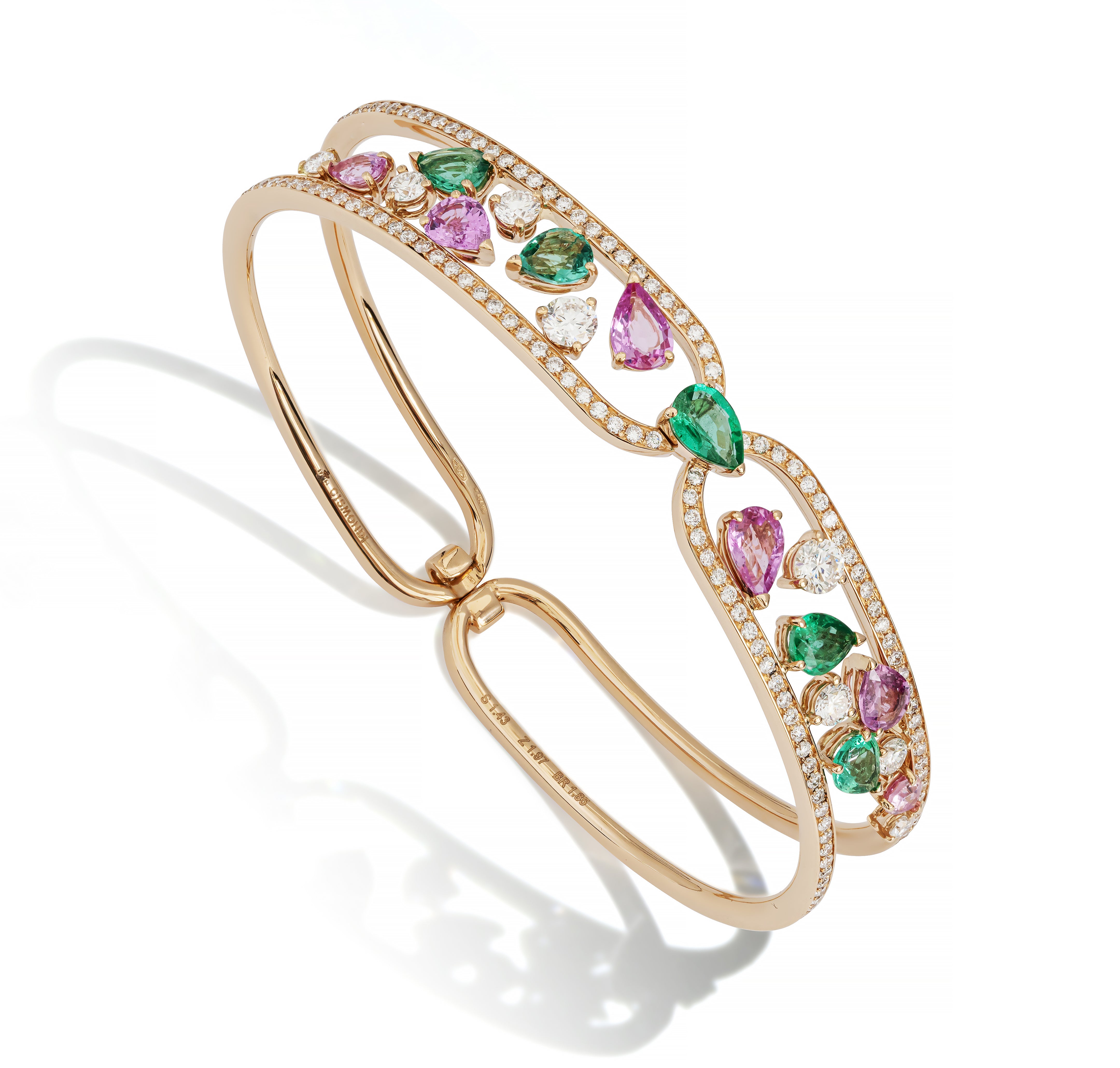 High Jewelry Maison Gismondi 1754, 18k Rose Gold Bracelet with Pink Sapphires, Emeralds, Diamonds