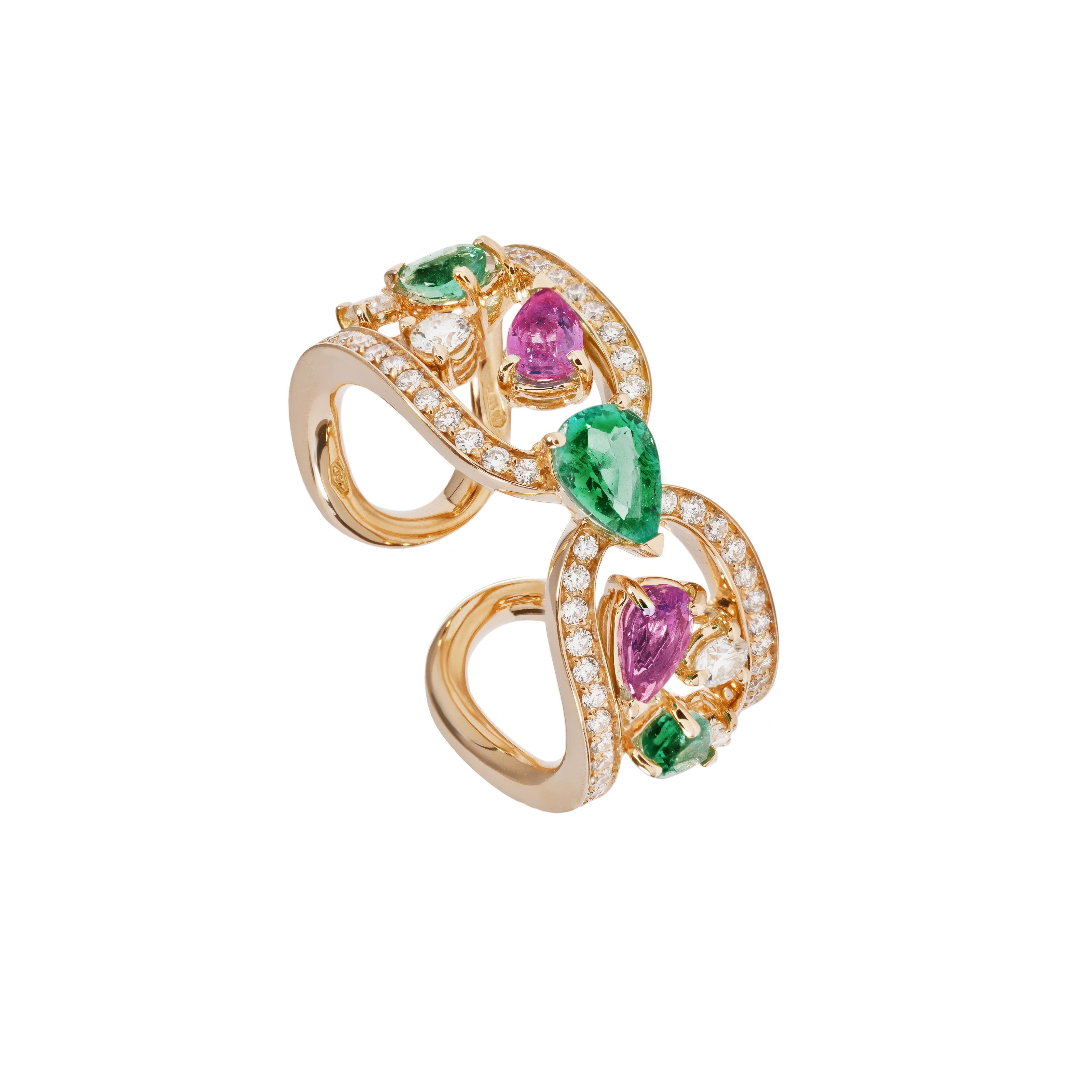 Emerald, Pink Sapphires, Diamond Ring by Gismondi 1754