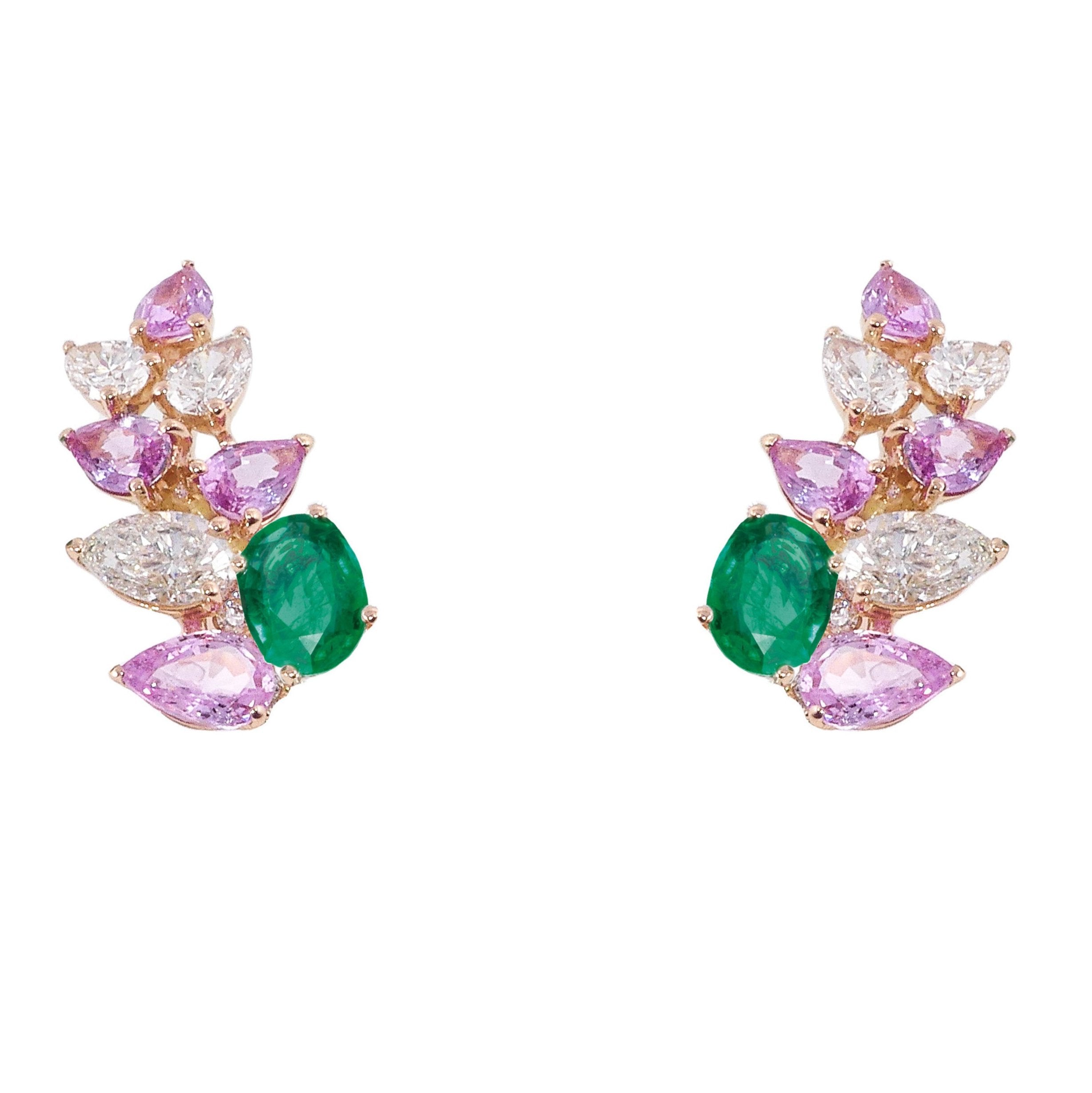 High Jewelry Maison Gismondi 1754, Rose Gold Earrings with Emerald, Pink Sapphires, Diamonds