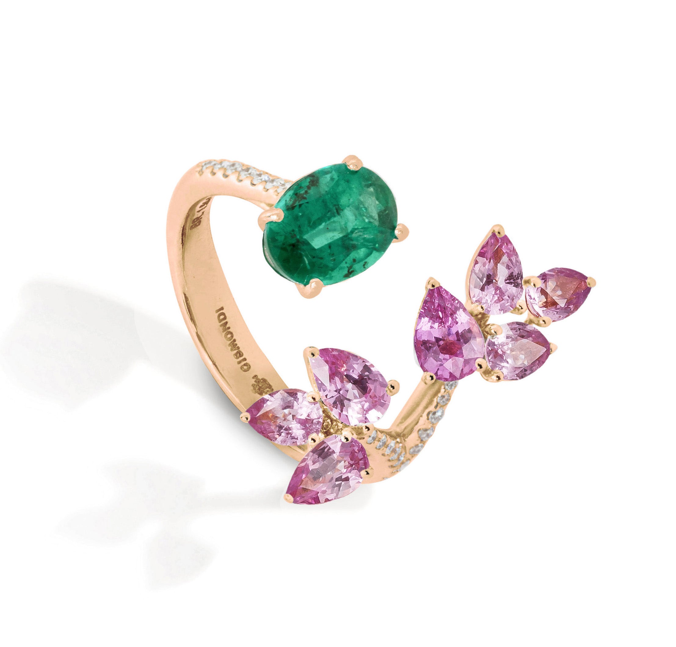 High Jewelry Maison Gismondi 1754, Rose Gold Ring, Emerald, Pink Sapphires, Diamonds