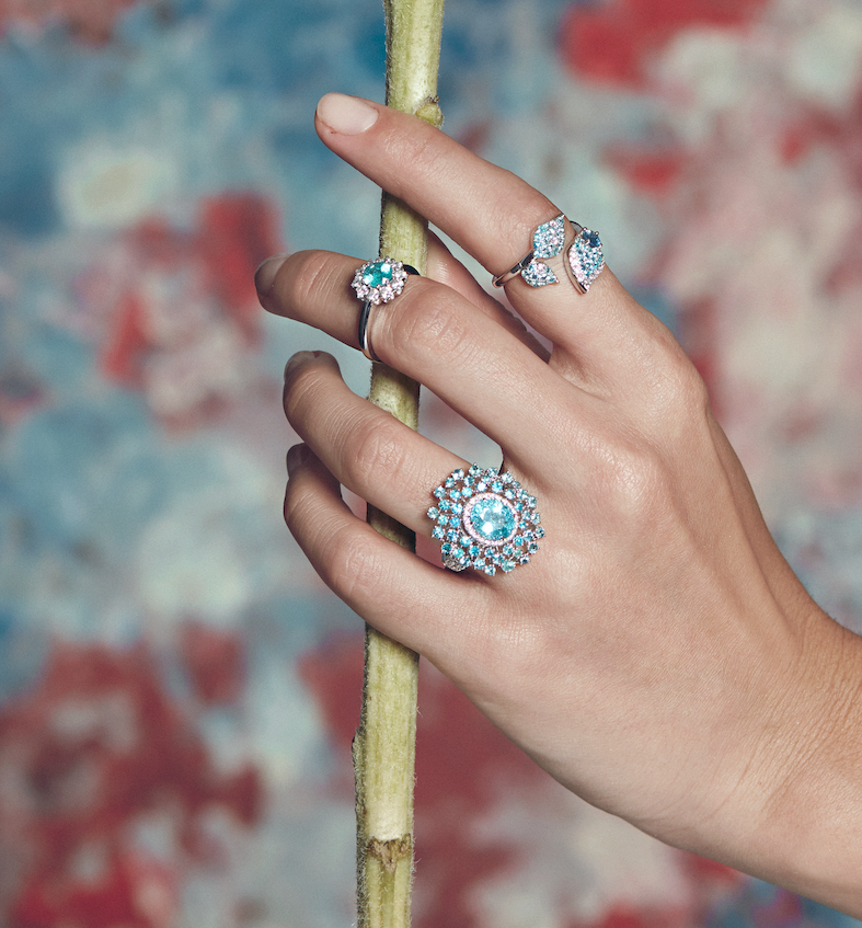 Paraiba tourmaline and diamond couture ring by award winning fine jewelry designer Graziela Gems.
