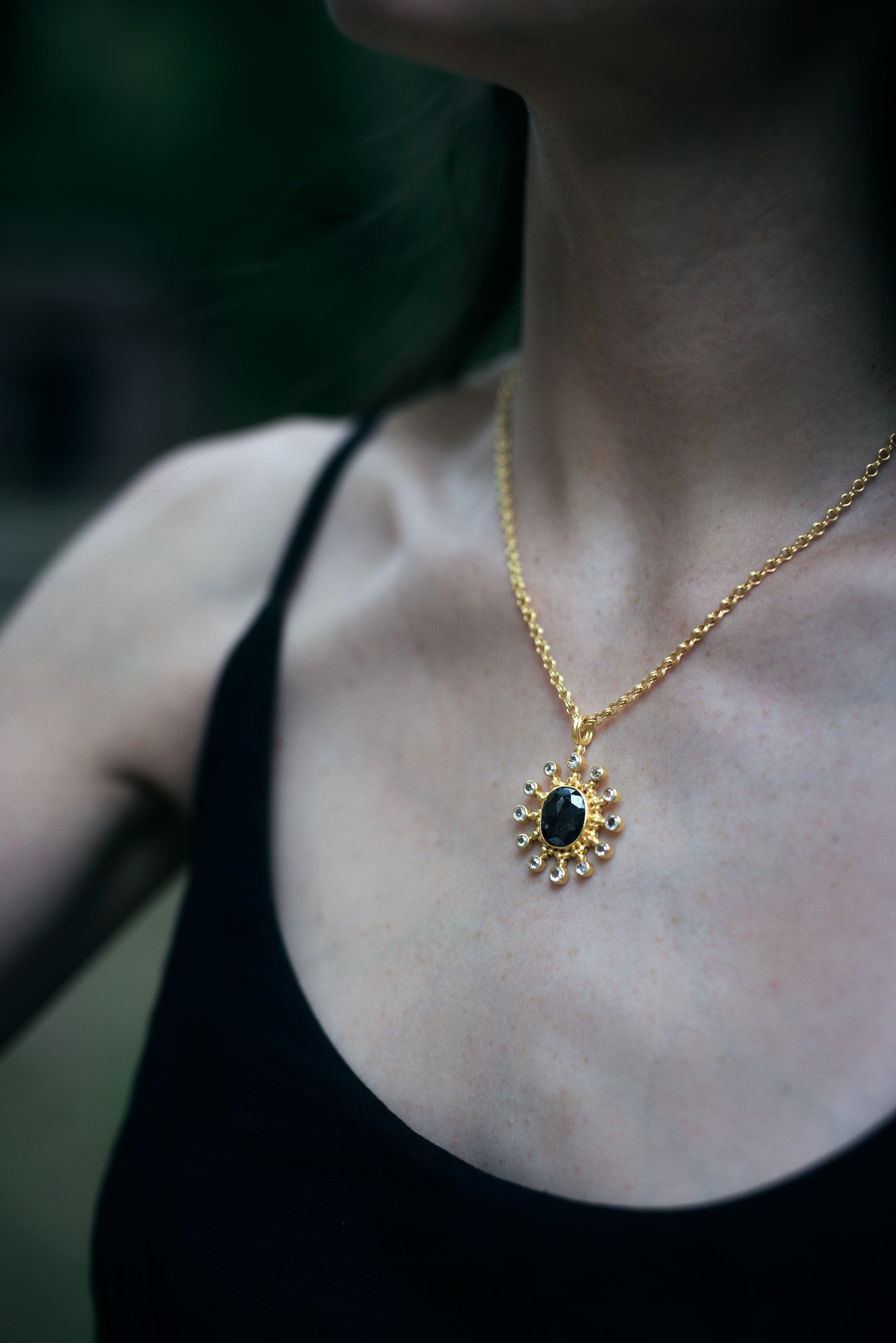 Linda Hoj, Natural Black Diamond Necklace in 22k gold