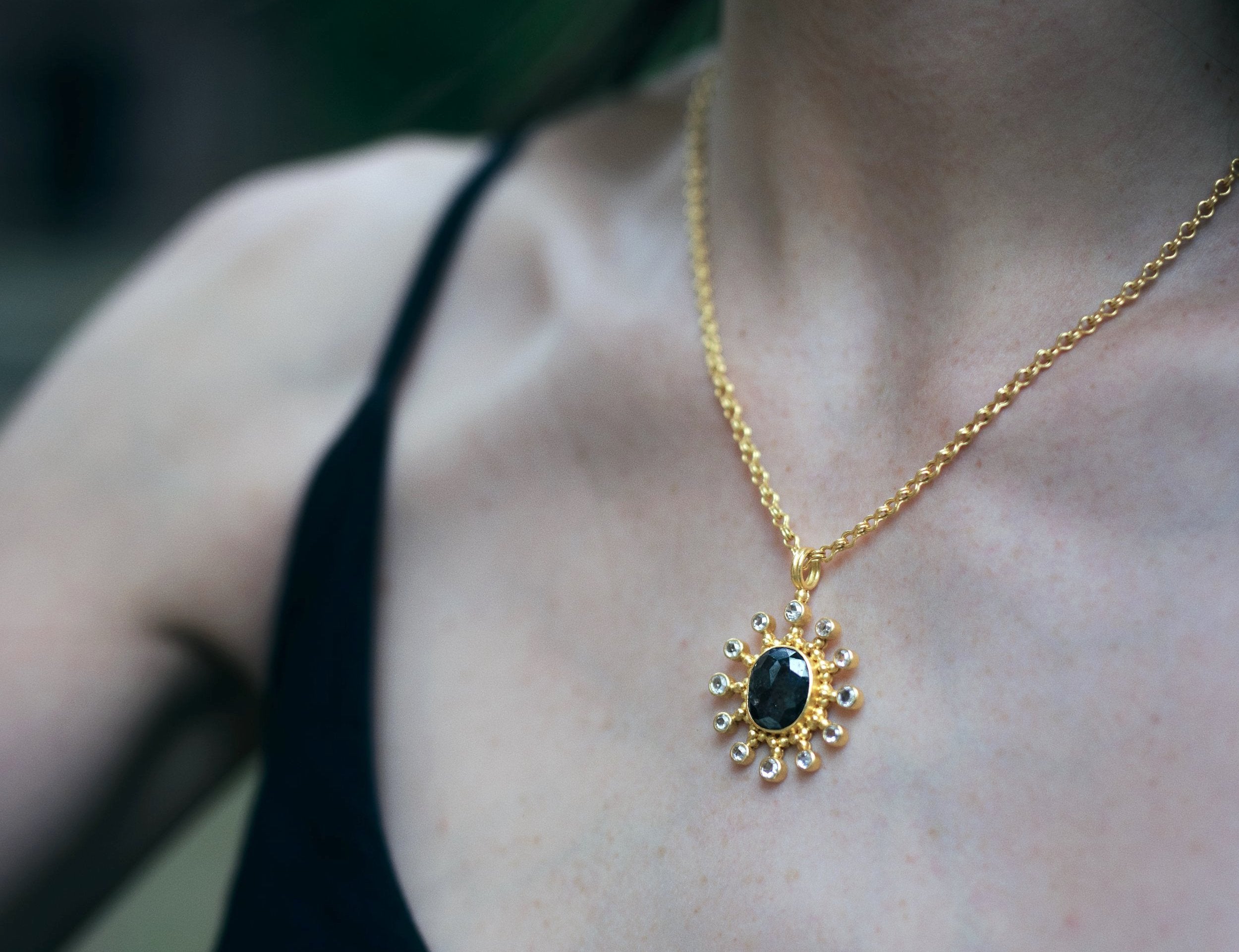 Linda Hoj, Natural Black Diamond Necklace in 22k gold