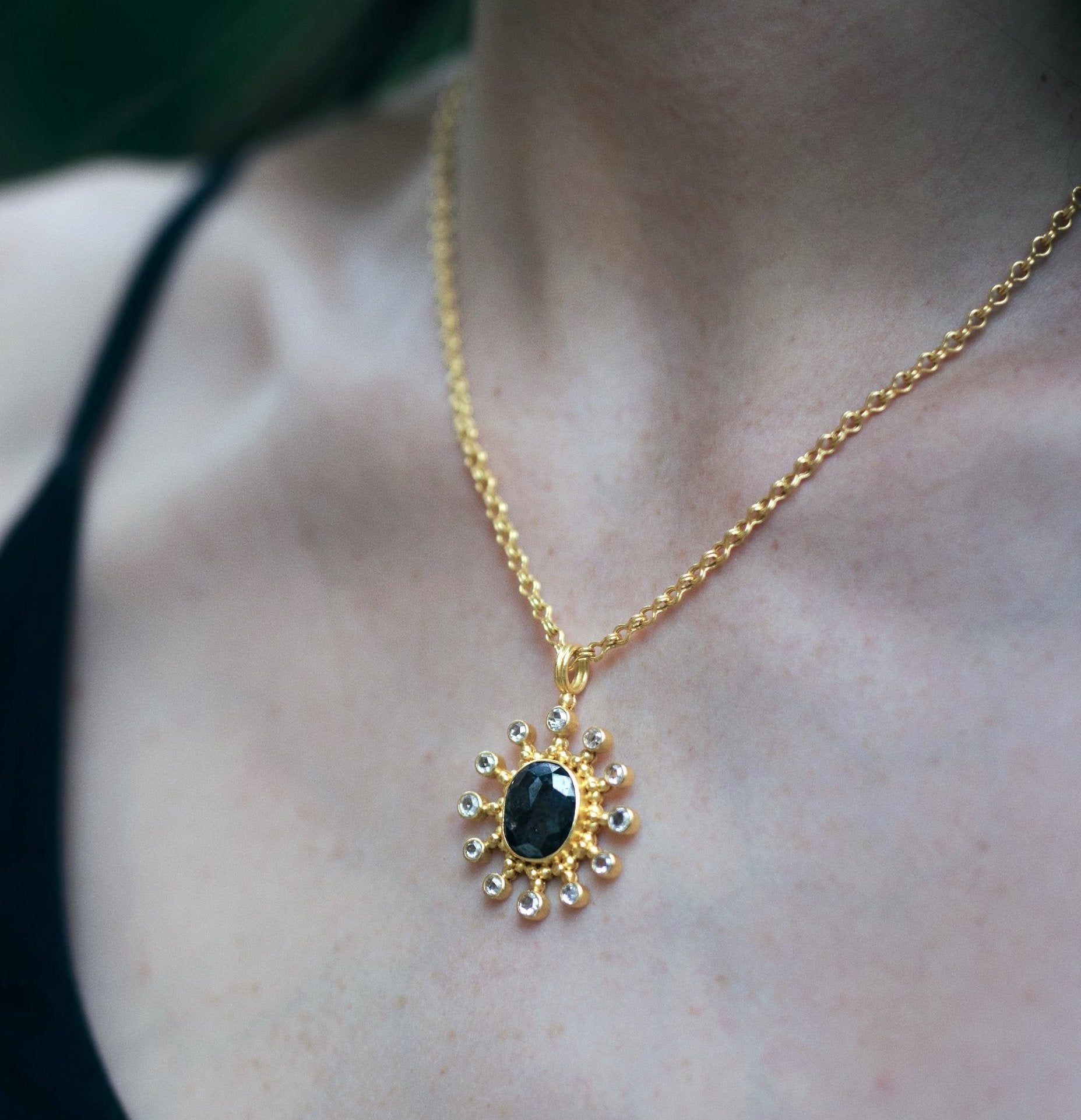 Natural Black Diamond Necklace in 22k gold by Linda Hoj