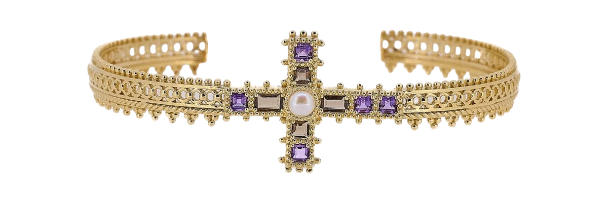Jade Jagger Amethyst Pearl bracelet, 18k gold. Collectible jewel. Precious Gift.