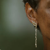 Gold and sapphire drop earrings by jewelry designer Clio Saskia