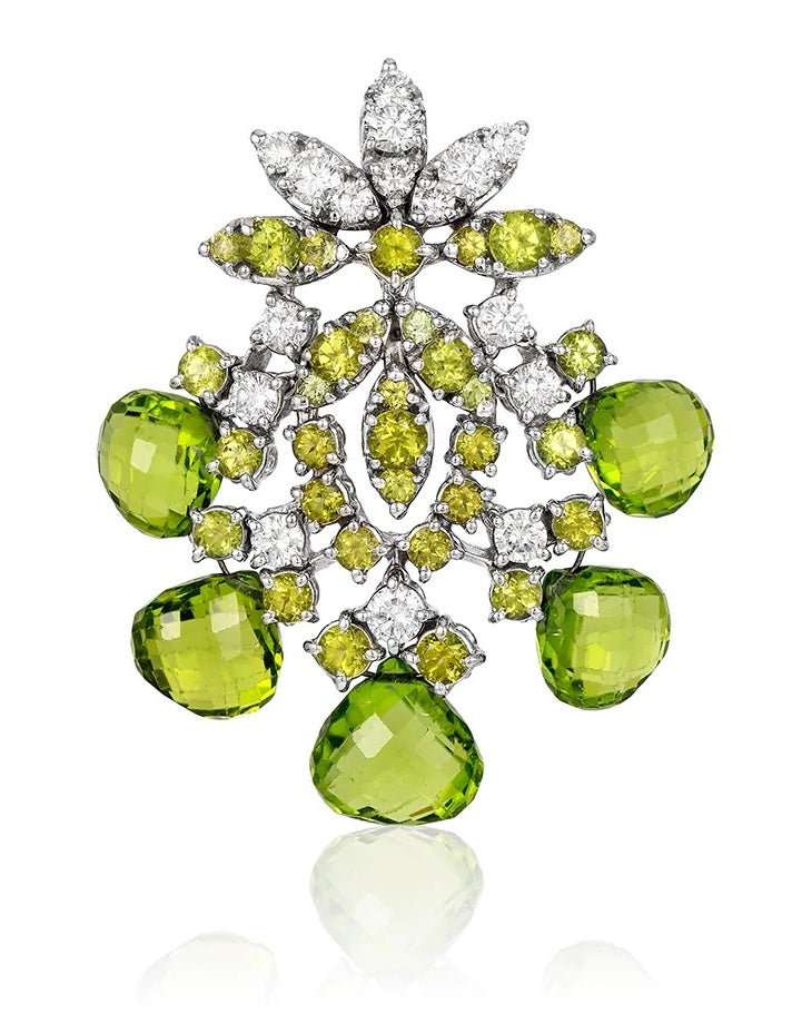 Peridot and diamond earrings in 18 karat gold by fine jewelry house Andreoli