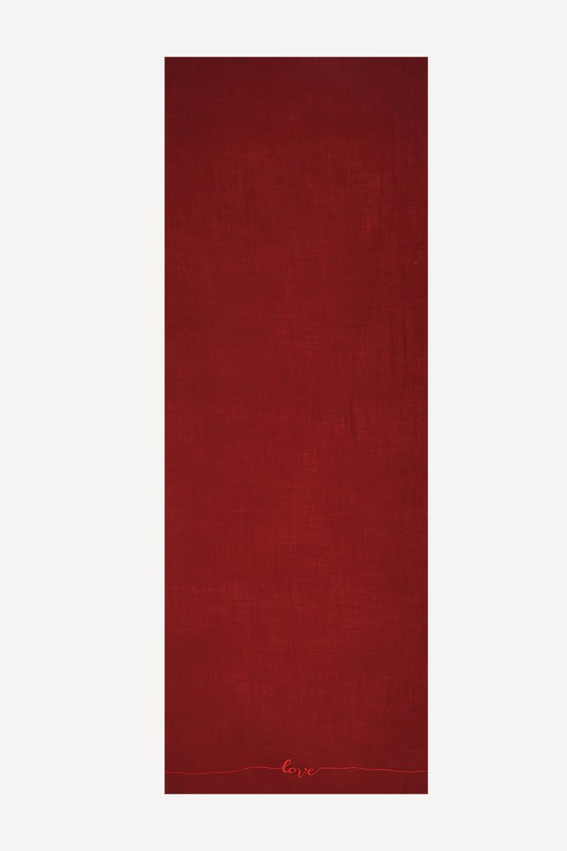 JANAVI INDIA classic Love scarf, is a perfect gift for yourself or a loved one. "Love" hand-embroidered in red merino wool